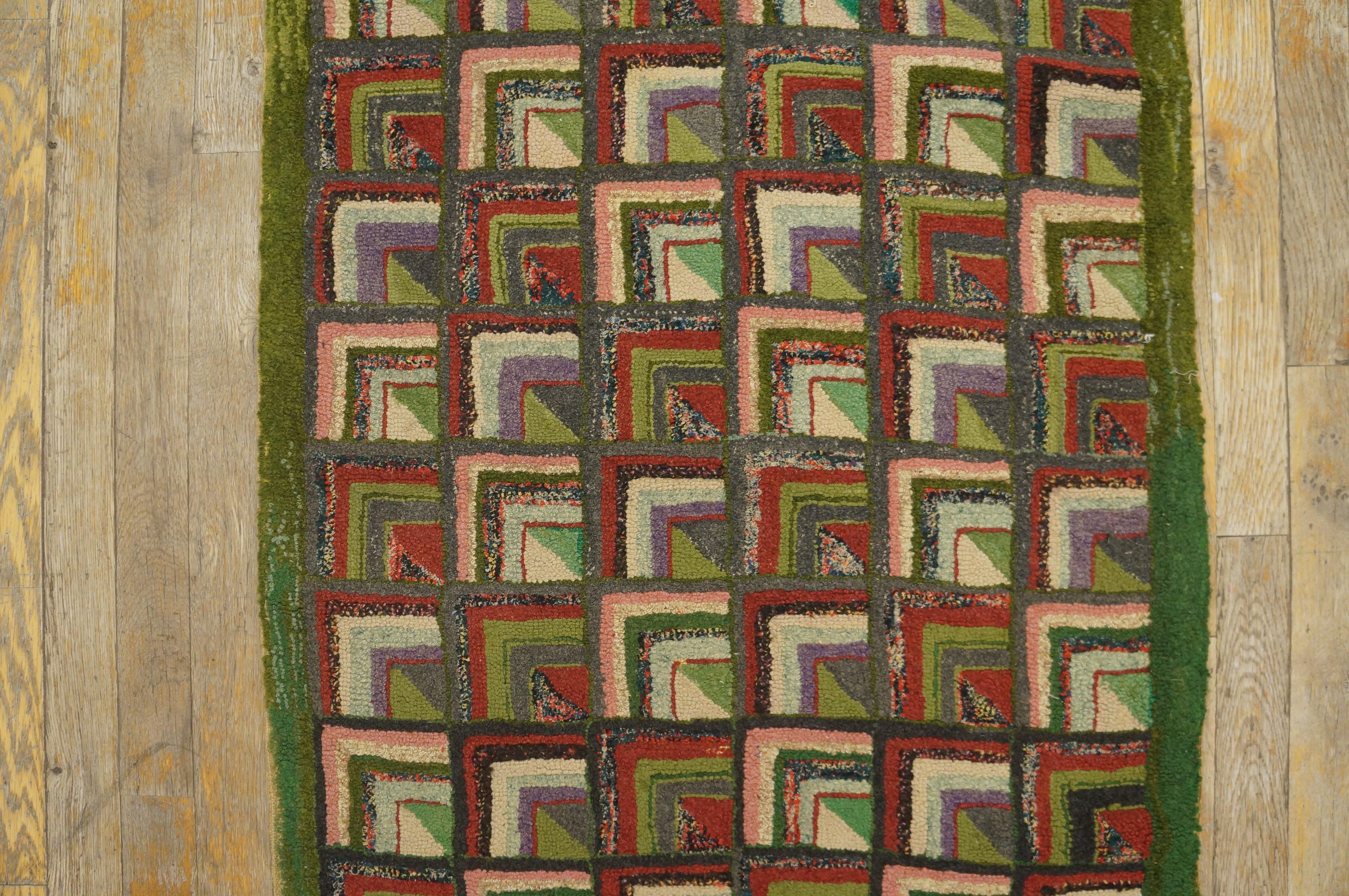 Wool Early 20th Century American Hooked Rug ( 2'2