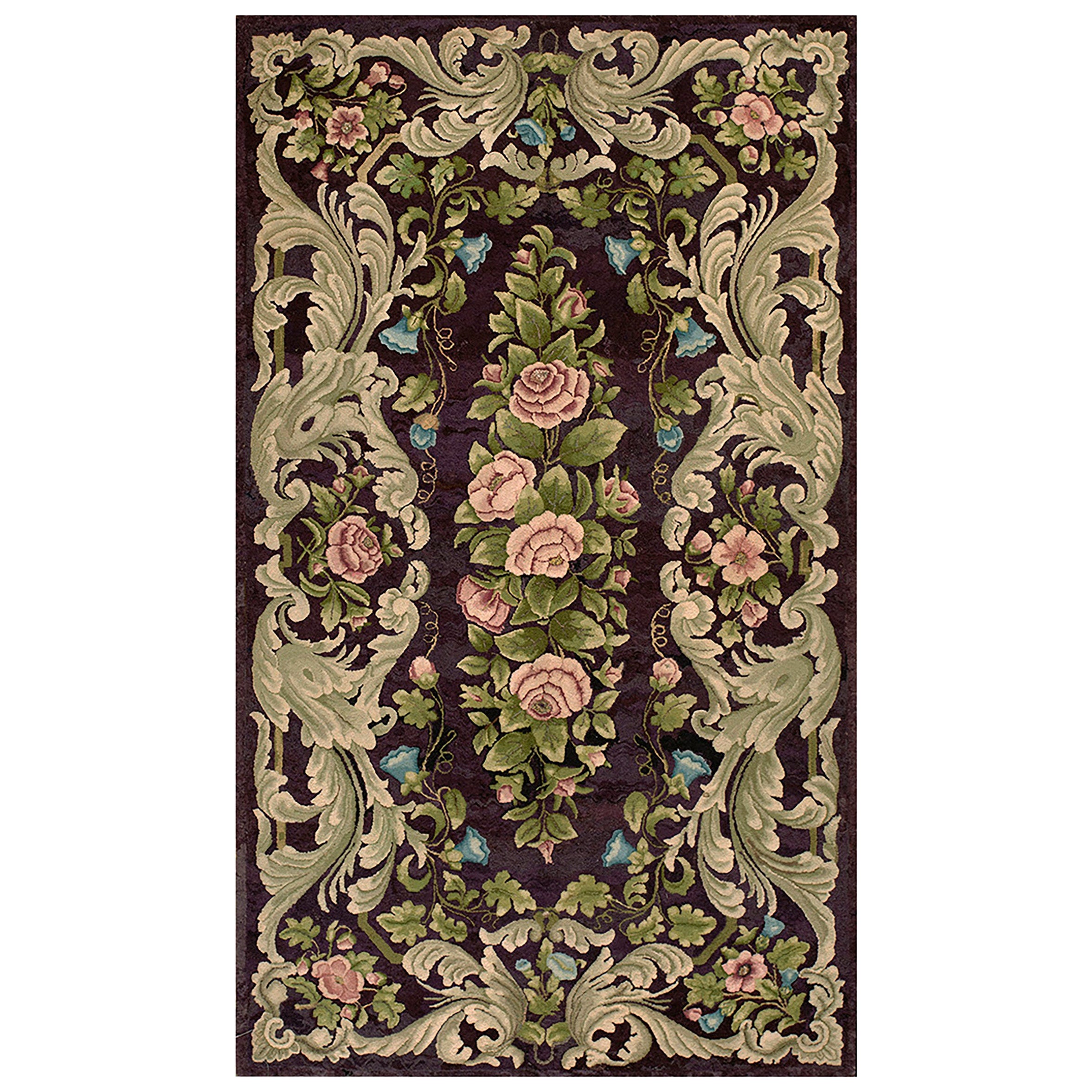 Tapis crocheté américain du début du 20e siècle ( 4'' x 6''2'''' - 122 x 188 cm )