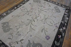 1900s Ivory Folk Art Floral Antique American Hooked Small Rug