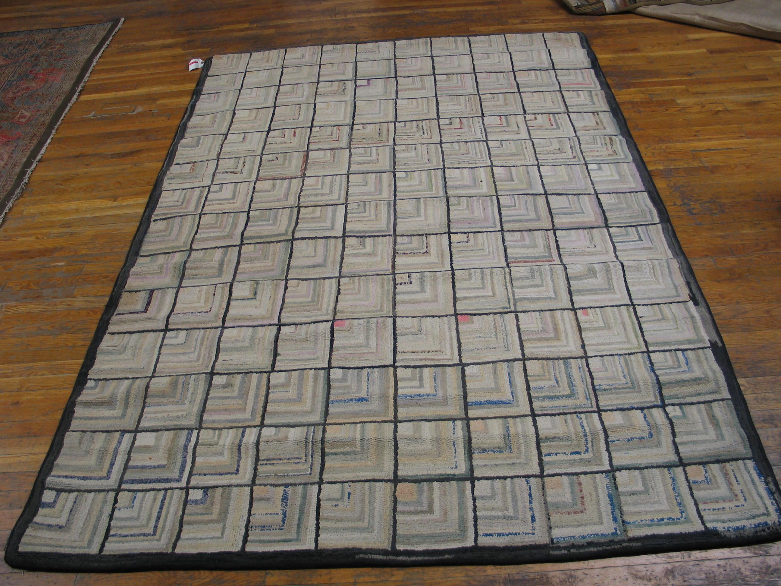 Wool Early 20th Century American Hooked Rug ( 6' x 9'3