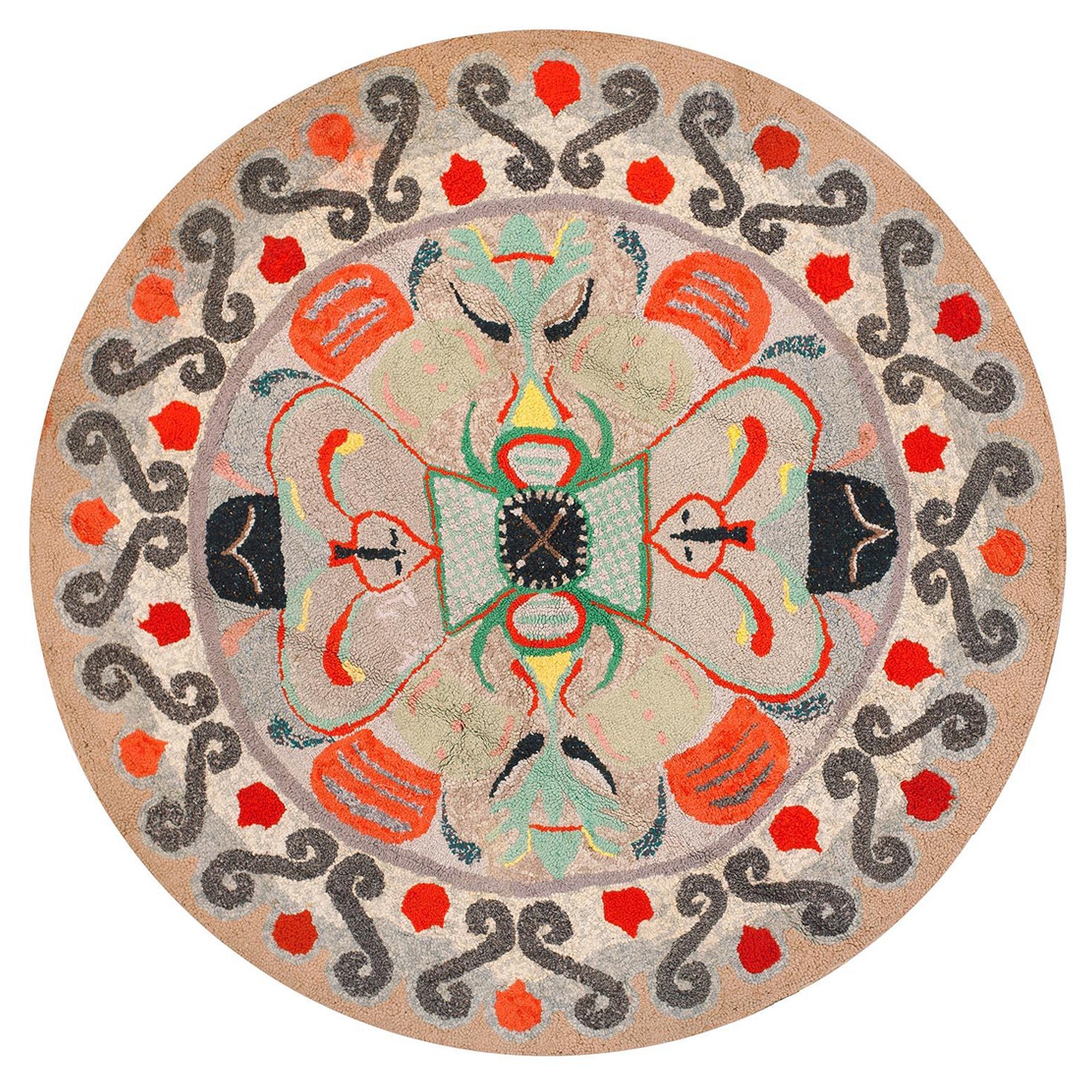 Tapis crocheté américain du début du 20ème siècle ( 6'2" x 6'5" - 188 x 196 )