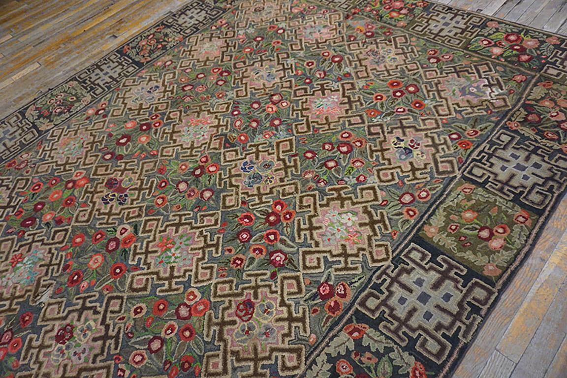 Wool Early 20th Century American Hooked Rug 7' 3