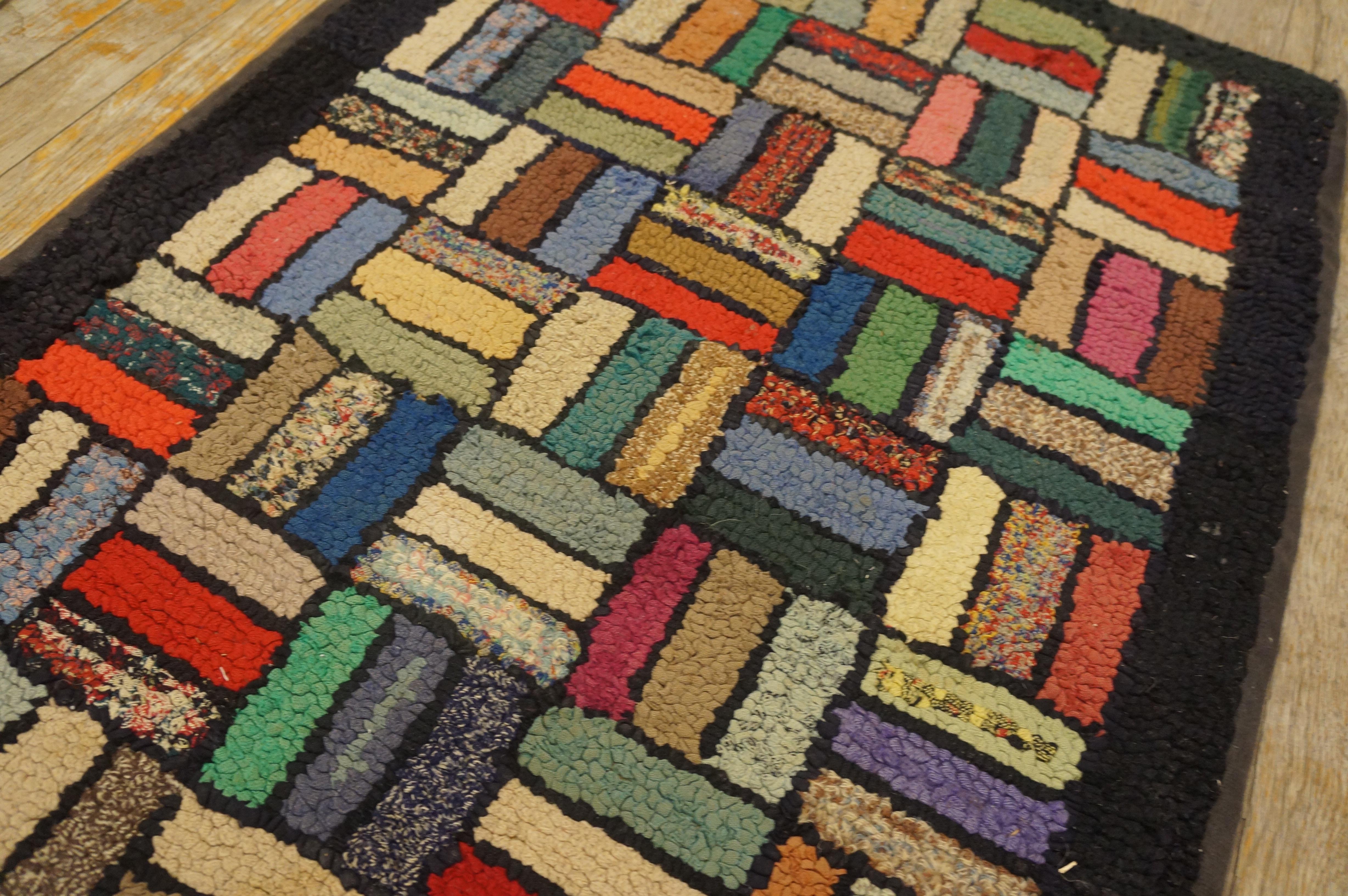 Tapis crocheté américain du début du 20e siècle avec motif de tissage de panier (2'2