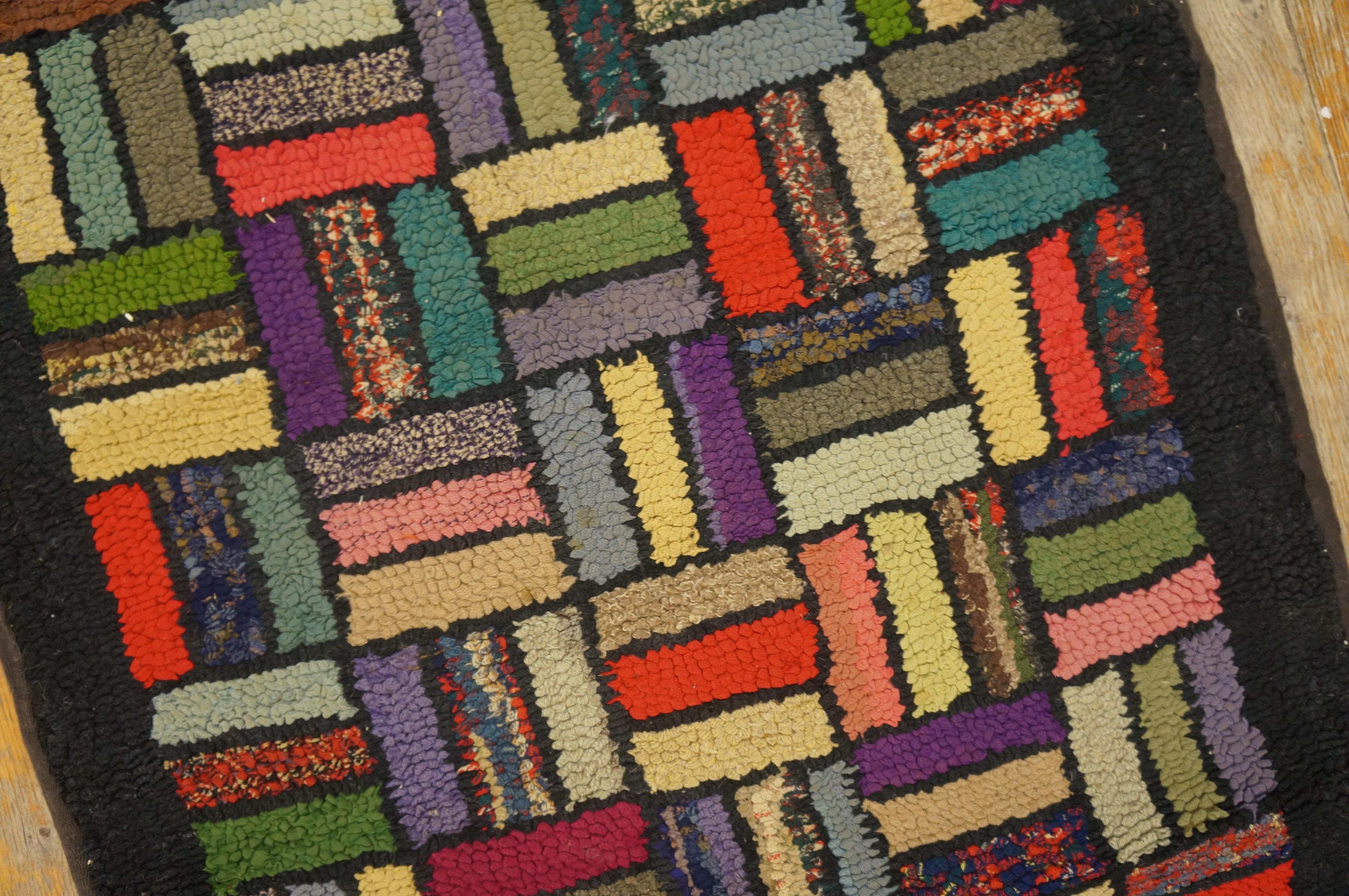 Tapis crocheté américain du début du 20e siècle avec motif de tissage de panier (2'2
