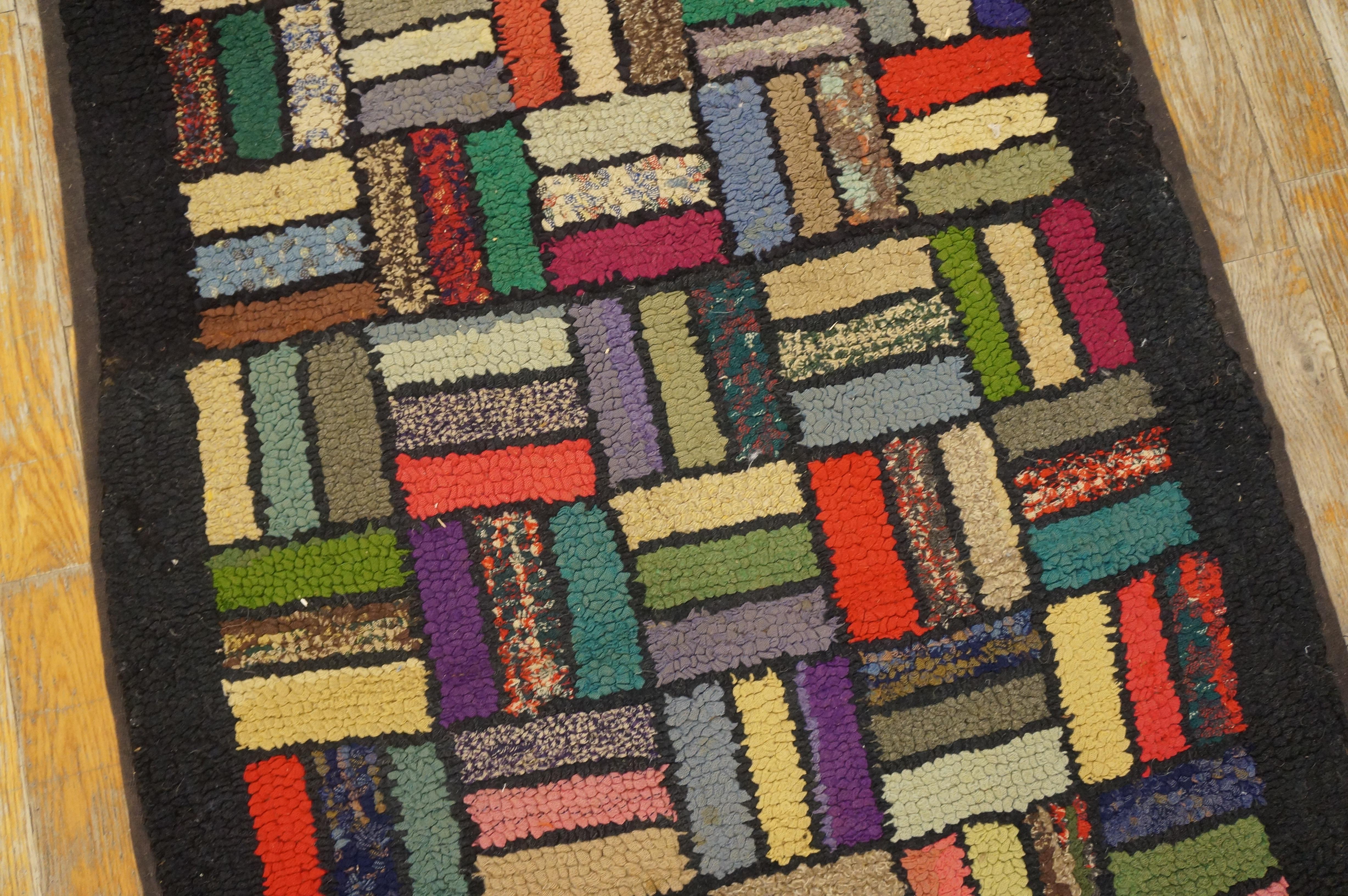 Tapis crocheté américain du début du 20e siècle avec motif de tissage de panier (2'2