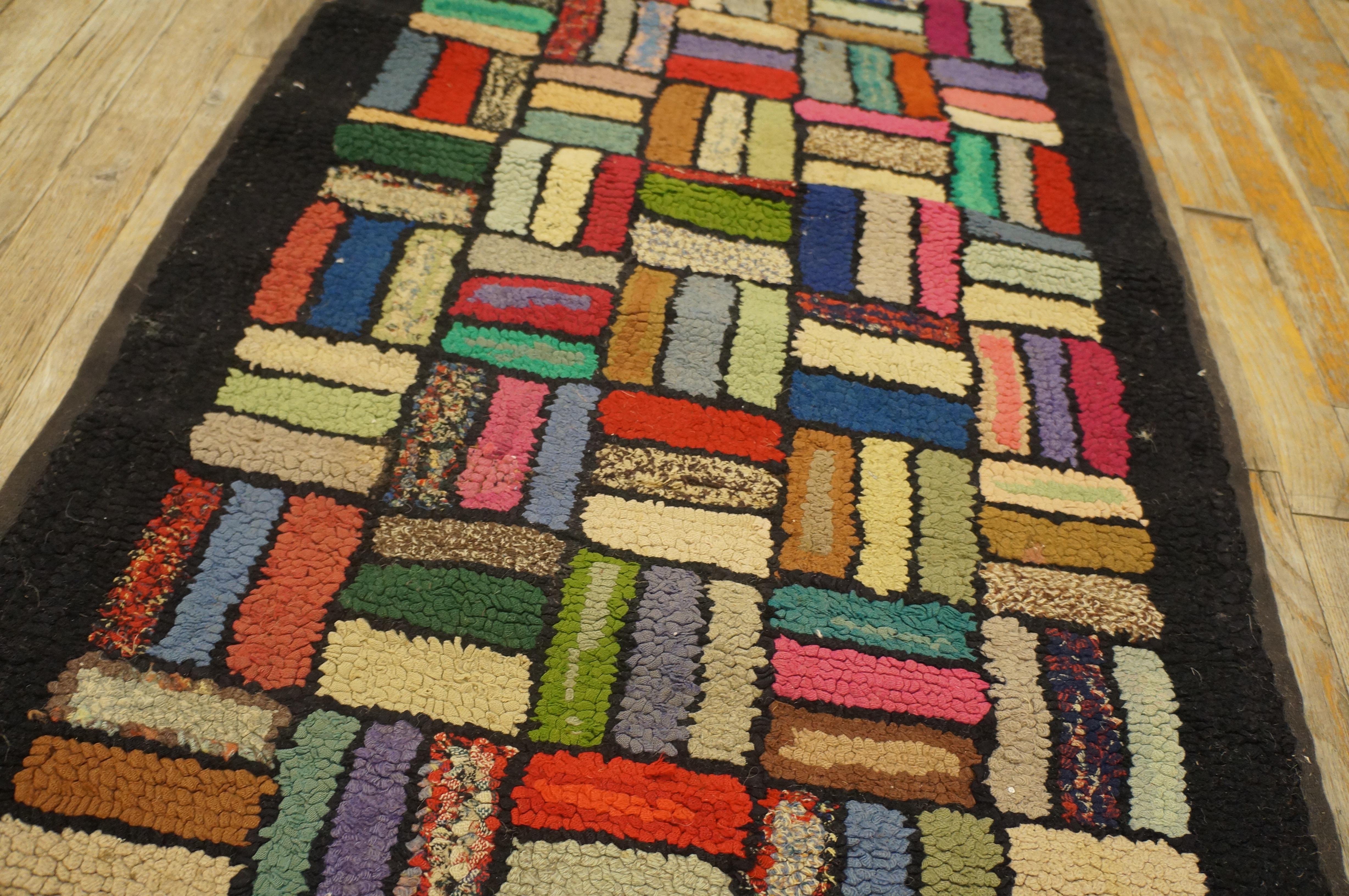 Tapis crocheté américain du début du 20e siècle avec motif de tissage de panier (2'2