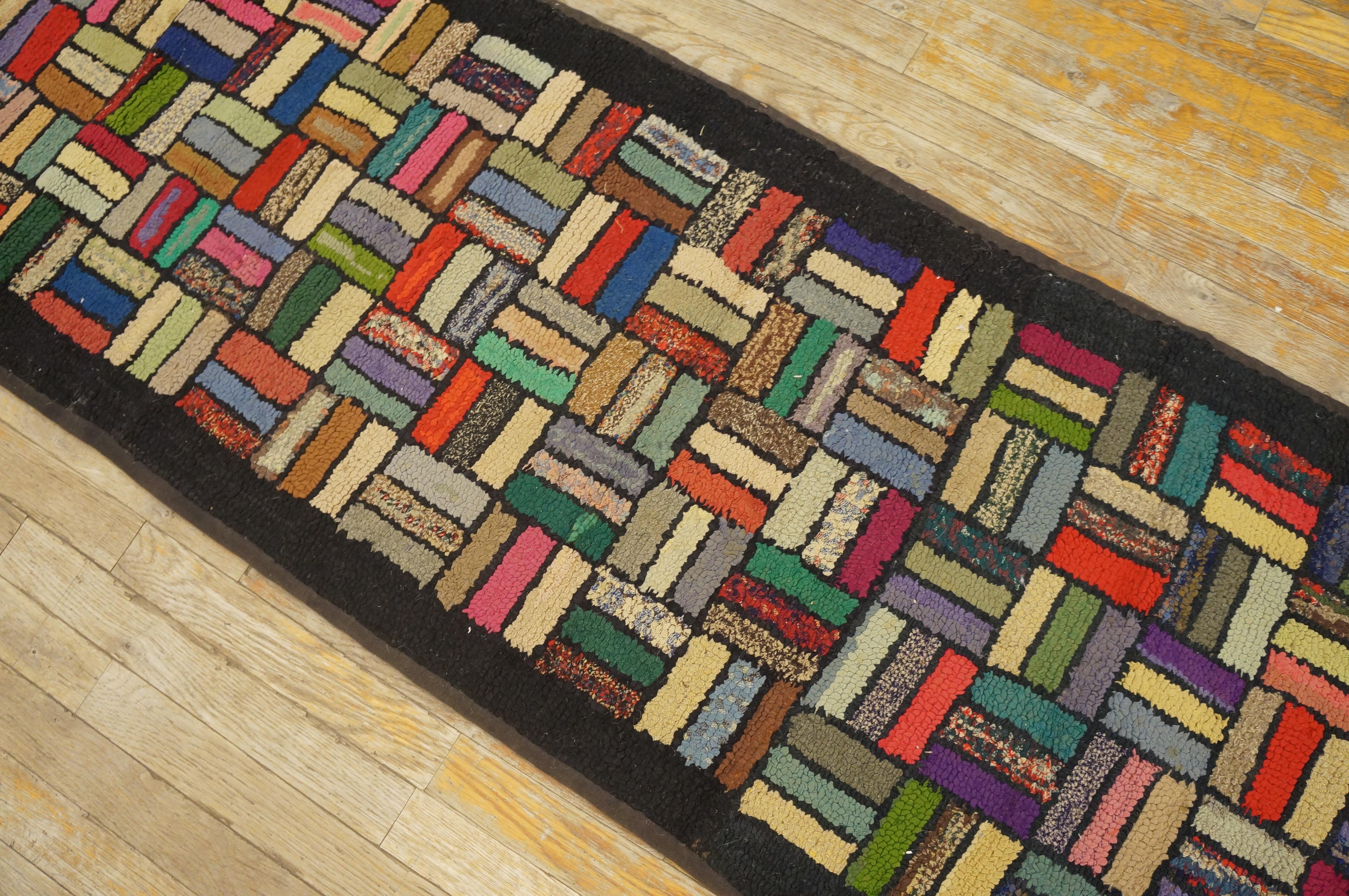 Début du 20ème siècle Tapis crocheté américain du début du 20e siècle avec motif de tissage de panier (2'2