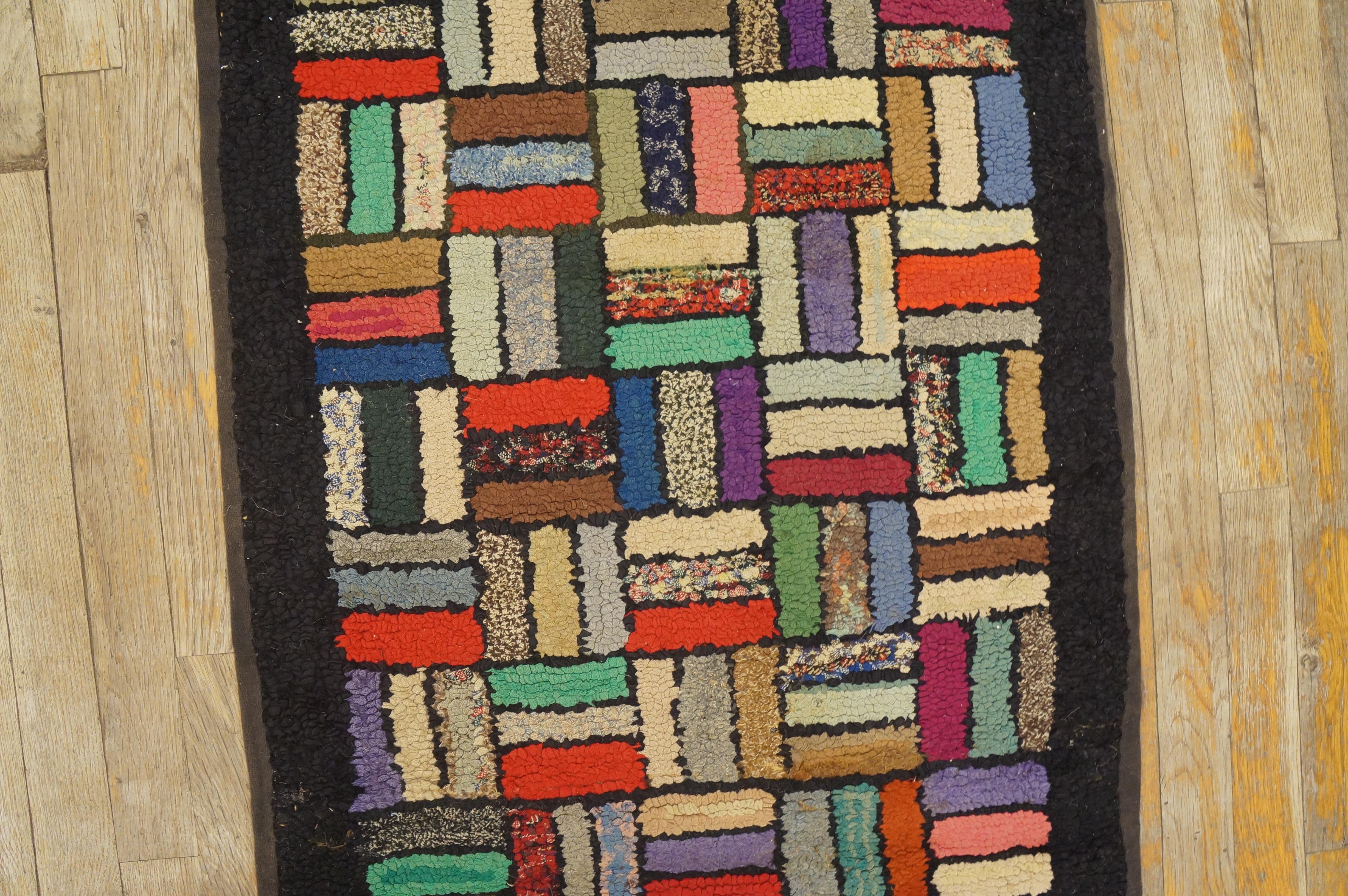 Laine Tapis crocheté américain du début du 20e siècle avec motif de tissage de panier (2'2