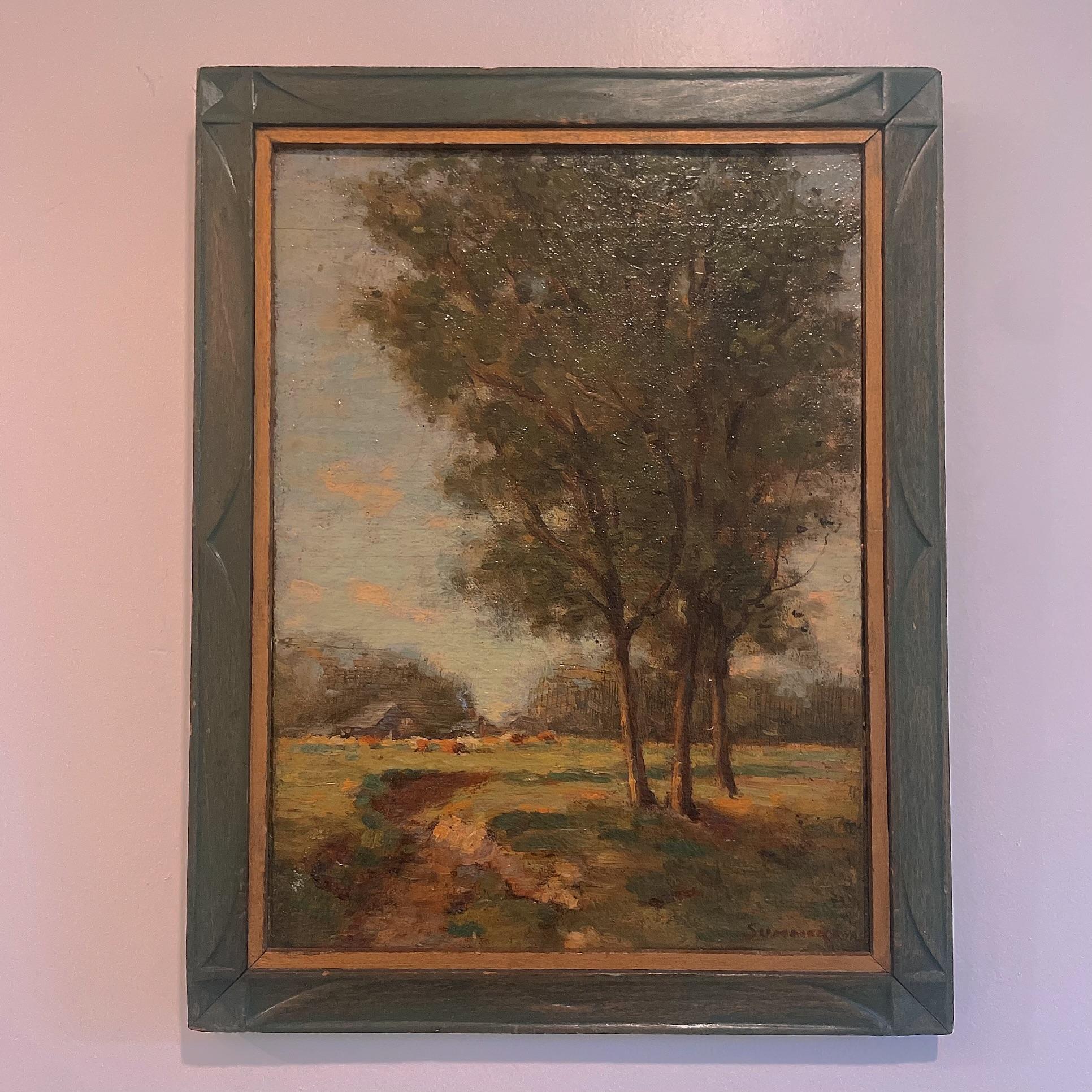 Vintage Landscape Original Oil Signed Summers - zugeschrieben Ivan Summers (American 1889-1964), Frühwerk, American Impressionist Artist Öl auf Leinwand Laid to Board. 

IVAN SUMMERS, 1889-1964, war ein bedeutender amerikanischer Künstler des
