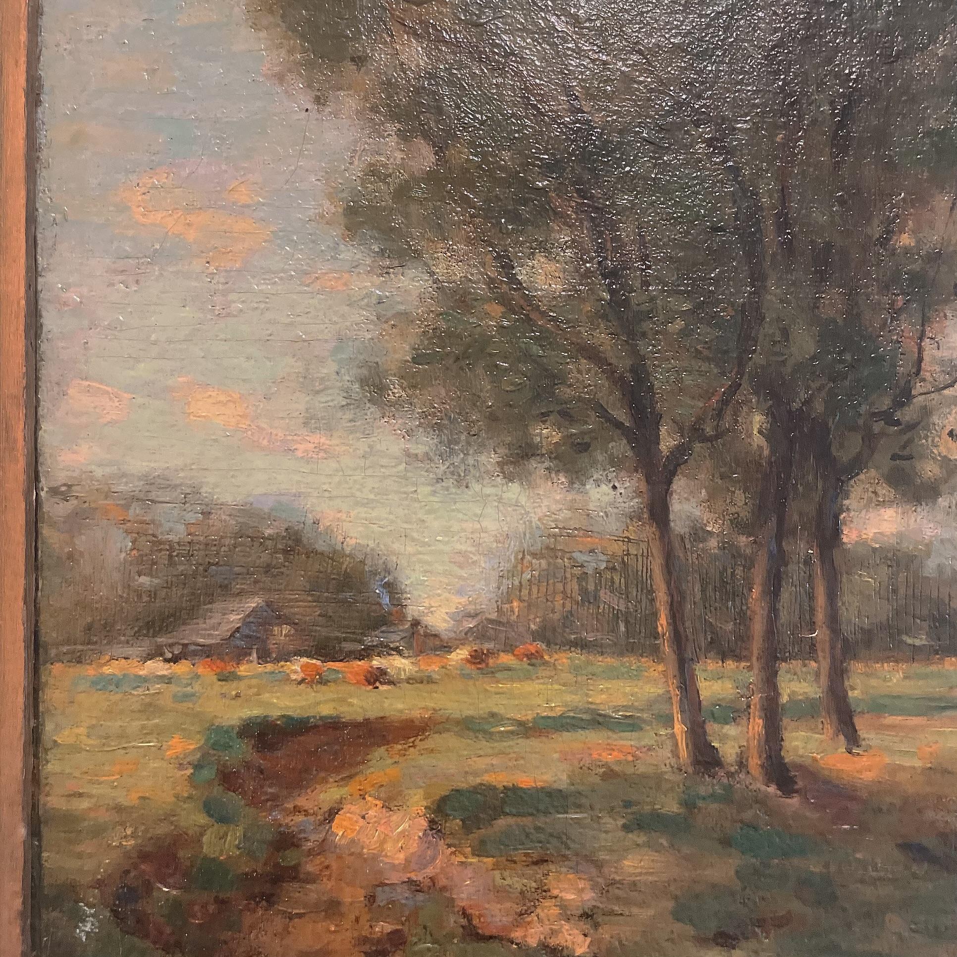 Wood Early 20th Century American Impressionist Landscape Original Oil Painting Signed For Sale