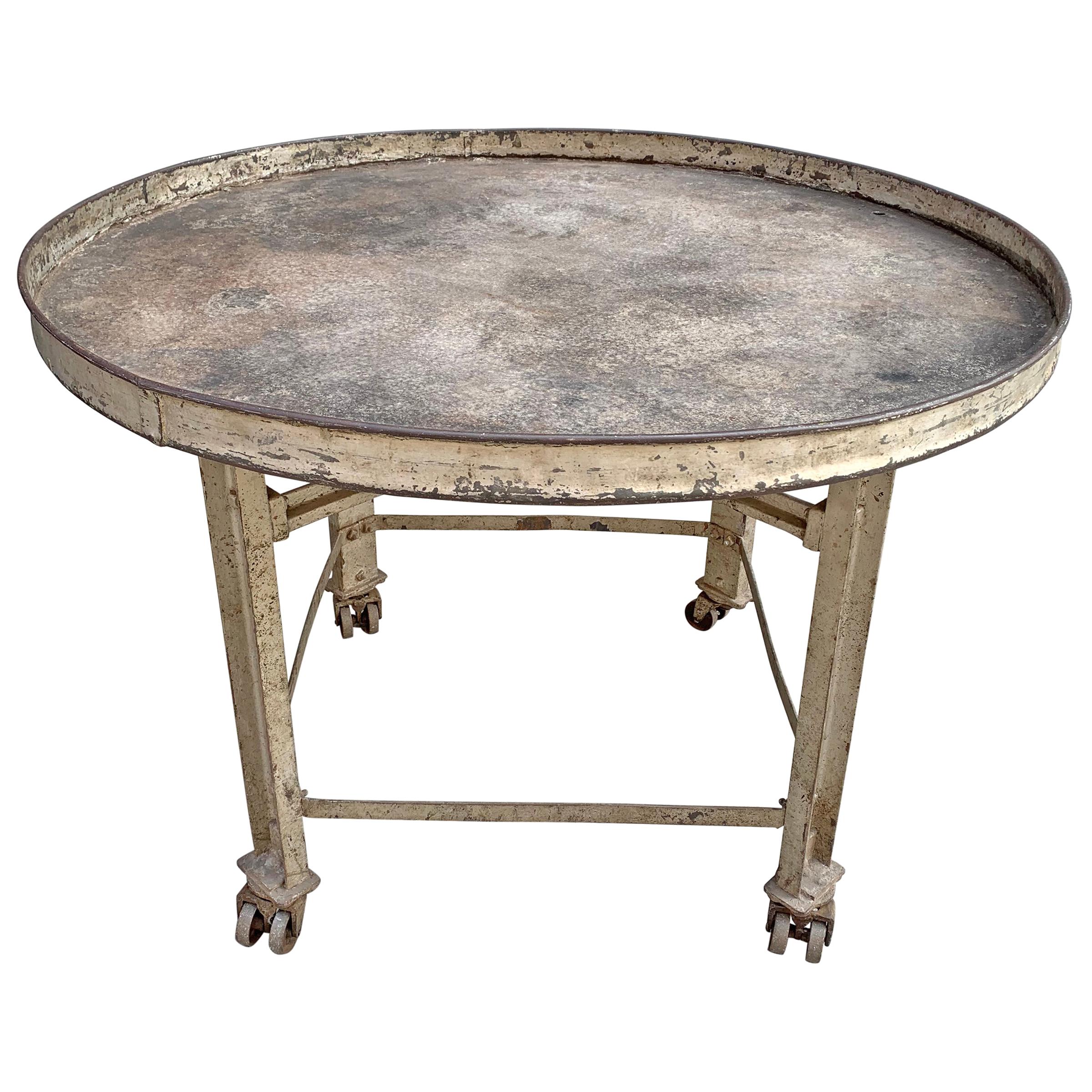 Early 20th Century American Industrial Table with Lazy Susan Top