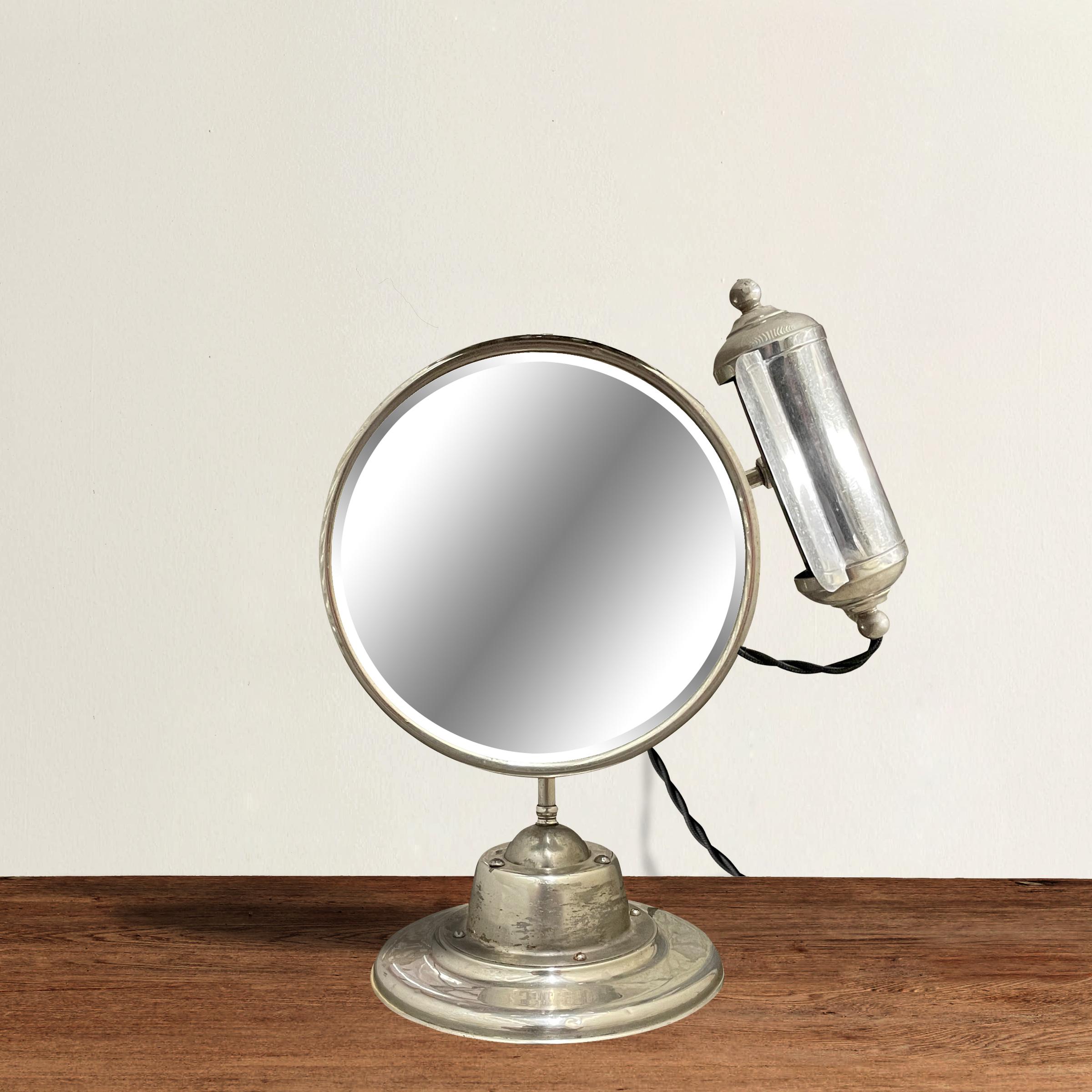Plated Early 20th Century American Lighted Shaving Mirror