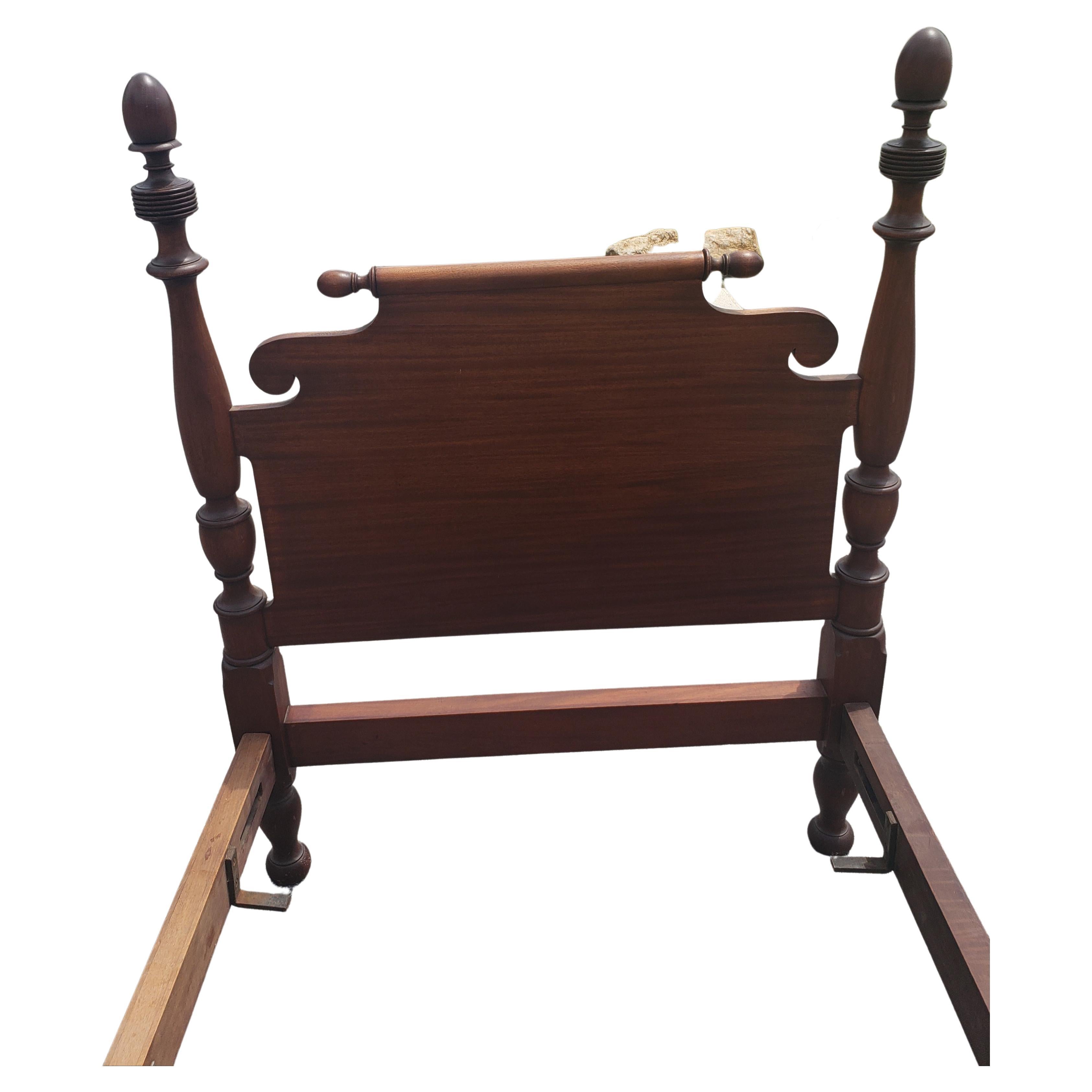 American Colonial Early 20th Century American Empire Mahogany Semi-Post Twin Bedframes, a Pair