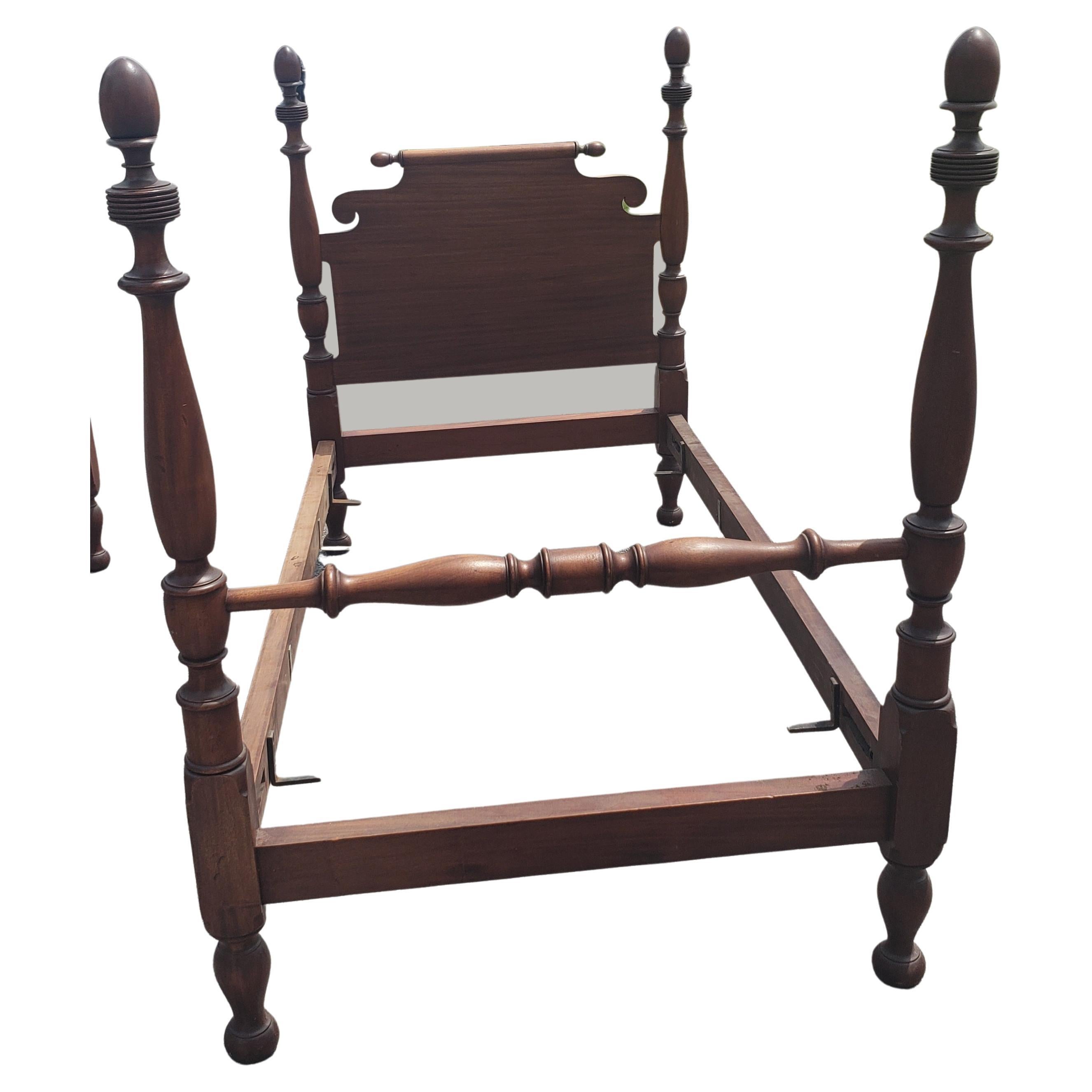Hand-Crafted Early 20th Century American Empire Mahogany Semi-Post Twin Bedframes, a Pair