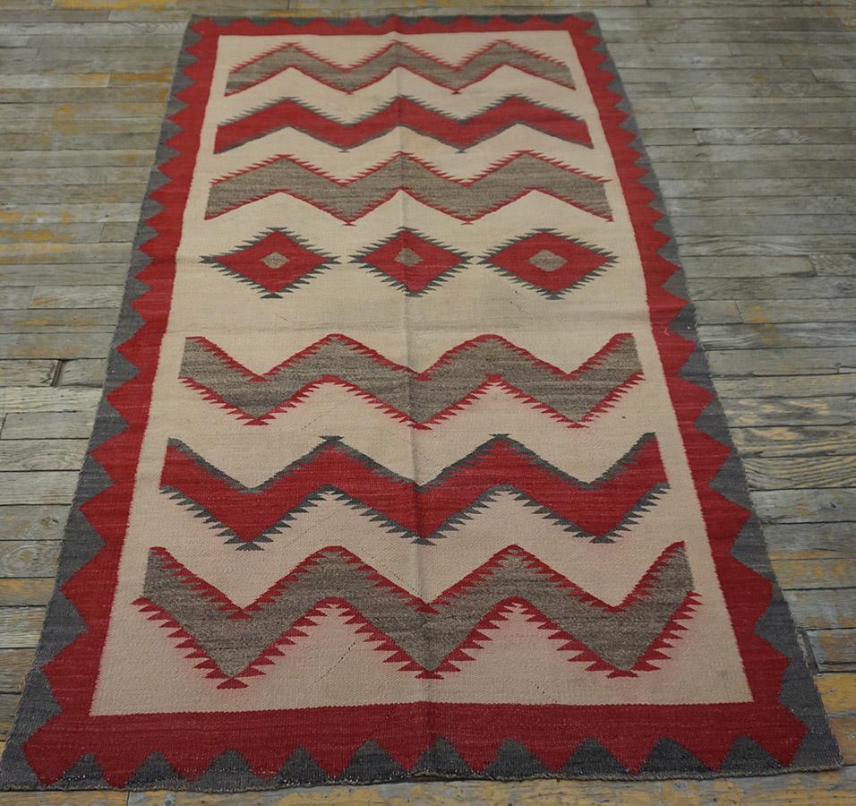 Hand-Woven Early 20th Century American Navajo Carpet ( 3'7