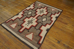 1920s Grey Red Black Antique American Navajo Carpet 3'8"x 6' Tribal Wool Carpet