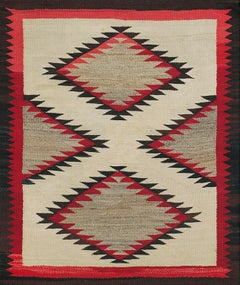 Tapis Navajo "Double Saddle" du début du 20ème siècle ( 3' x 3'9"-92 x 115 )