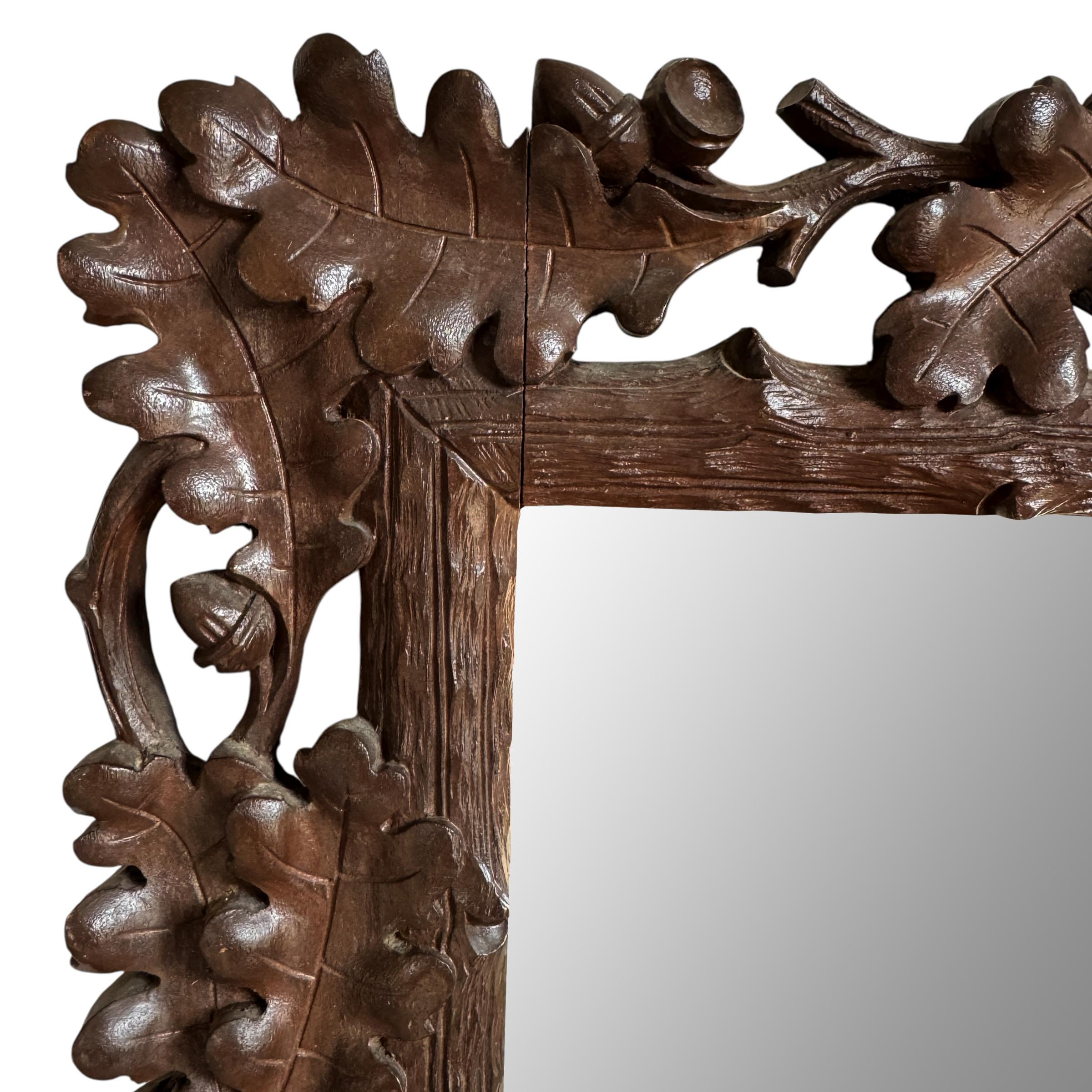 Early 20th Century Black Forest Oak Leaf Framed Mirror 1