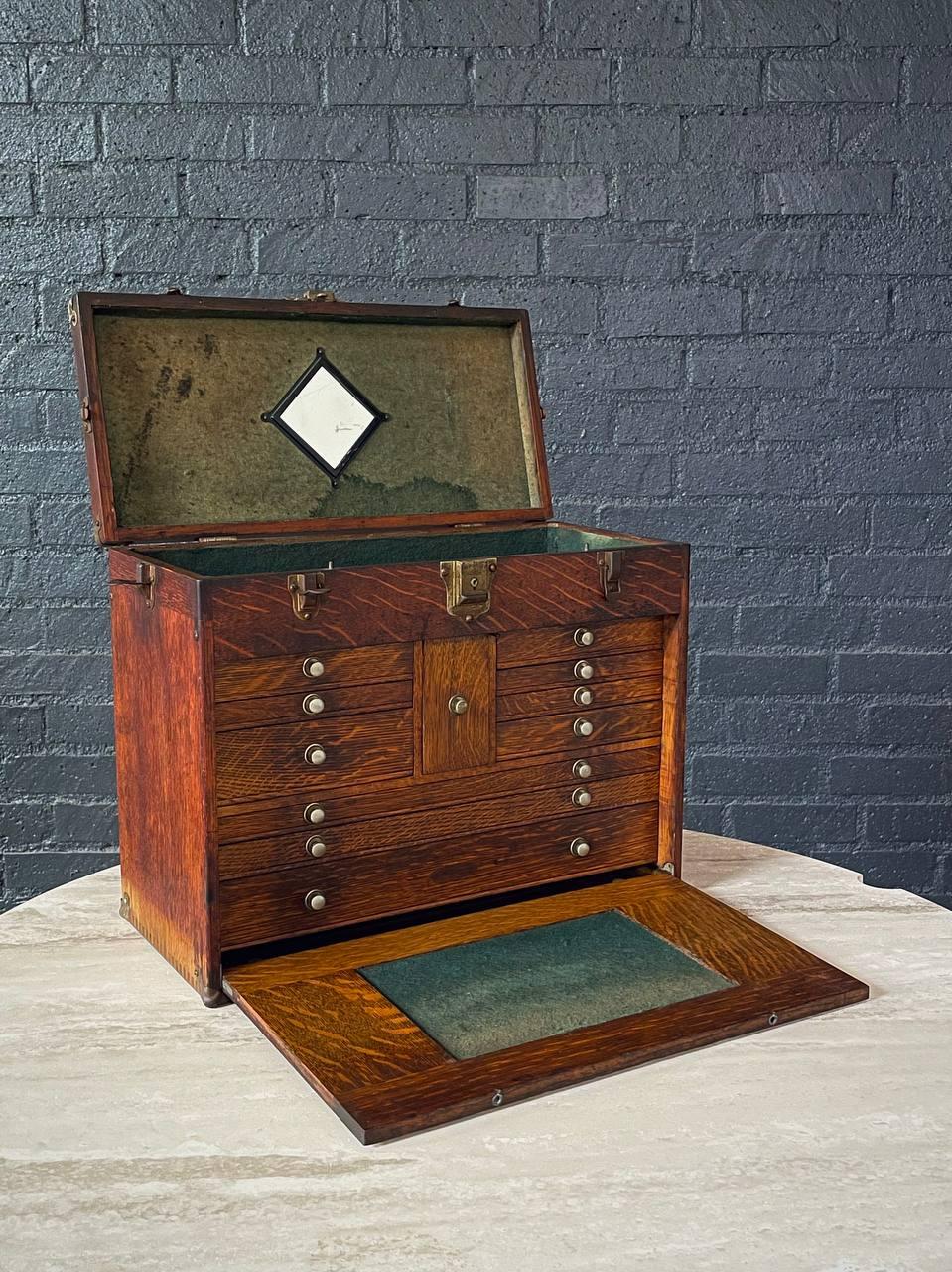 Arts and Crafts Early 20th Century American Oak Machinist’s Tool Box by H. Gerstner & Sons For Sale