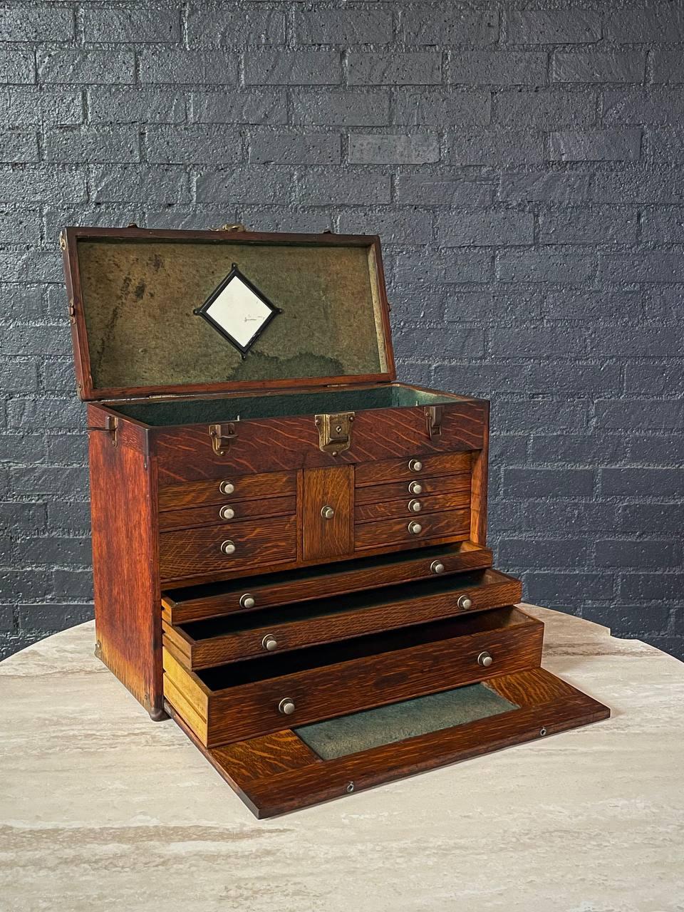Early 20th Century American Oak Machinist’s Tool Box by H. Gerstner & Sons In Good Condition For Sale In Los Angeles, CA