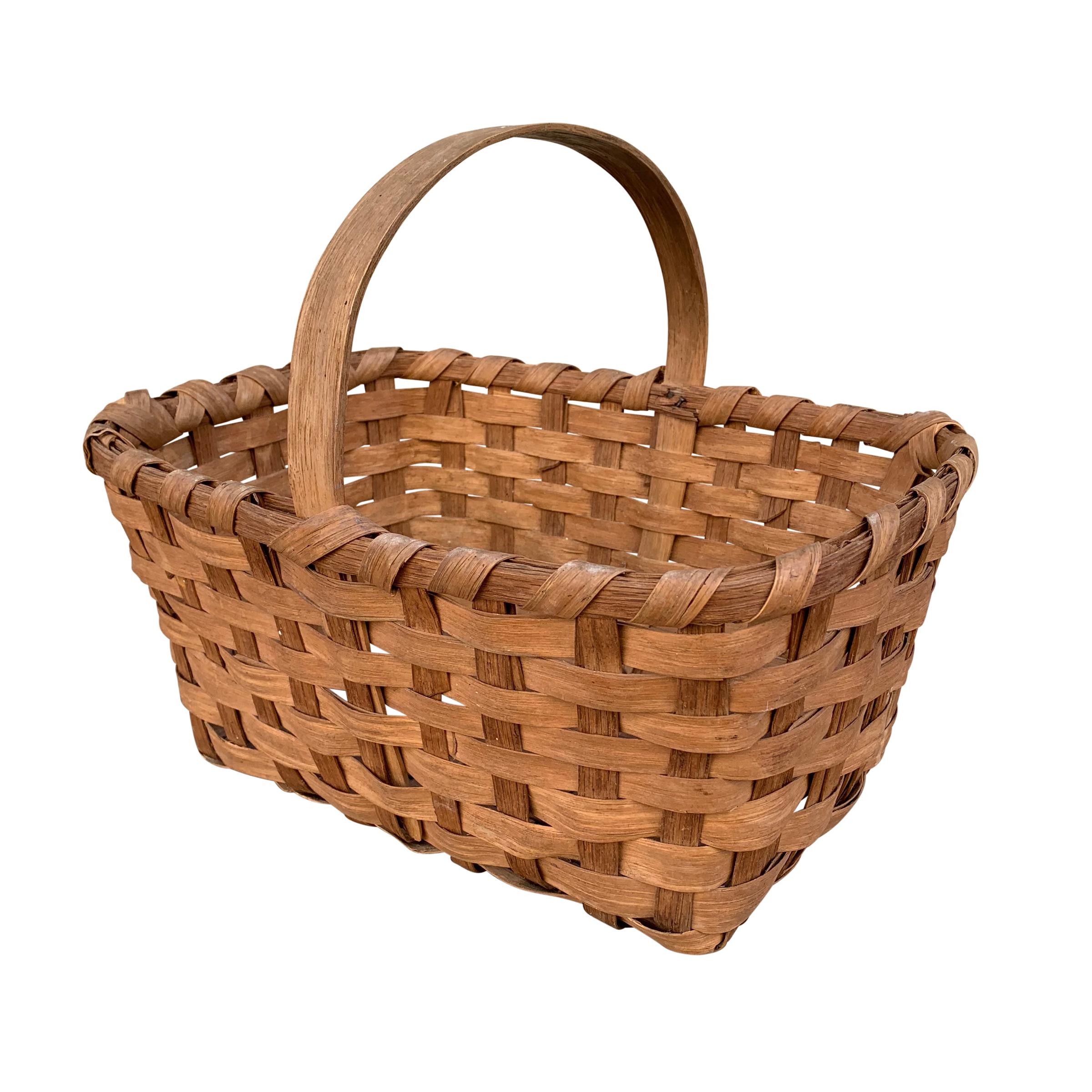 Country Early 20th Century American Oak Splint Gathering Basket