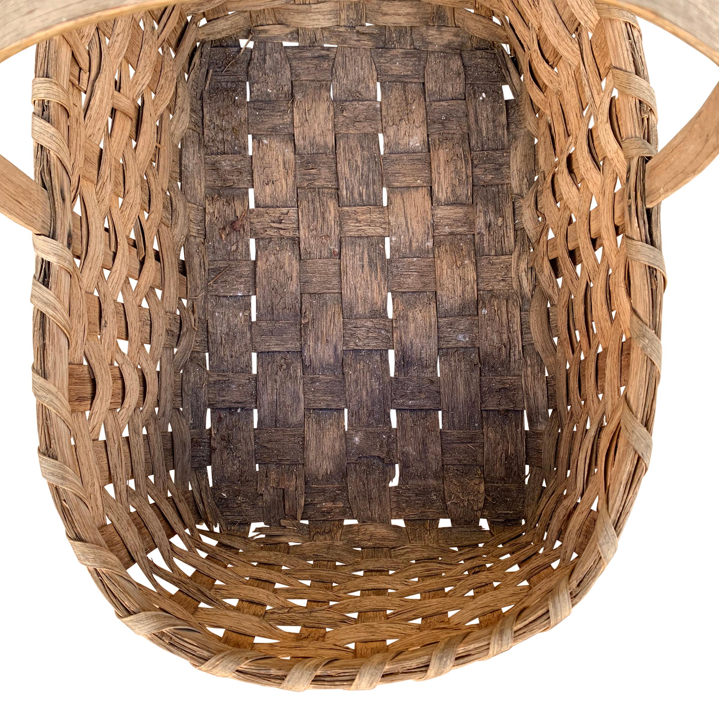 Country Early 20th Century American Oak Splint Gathering Basket