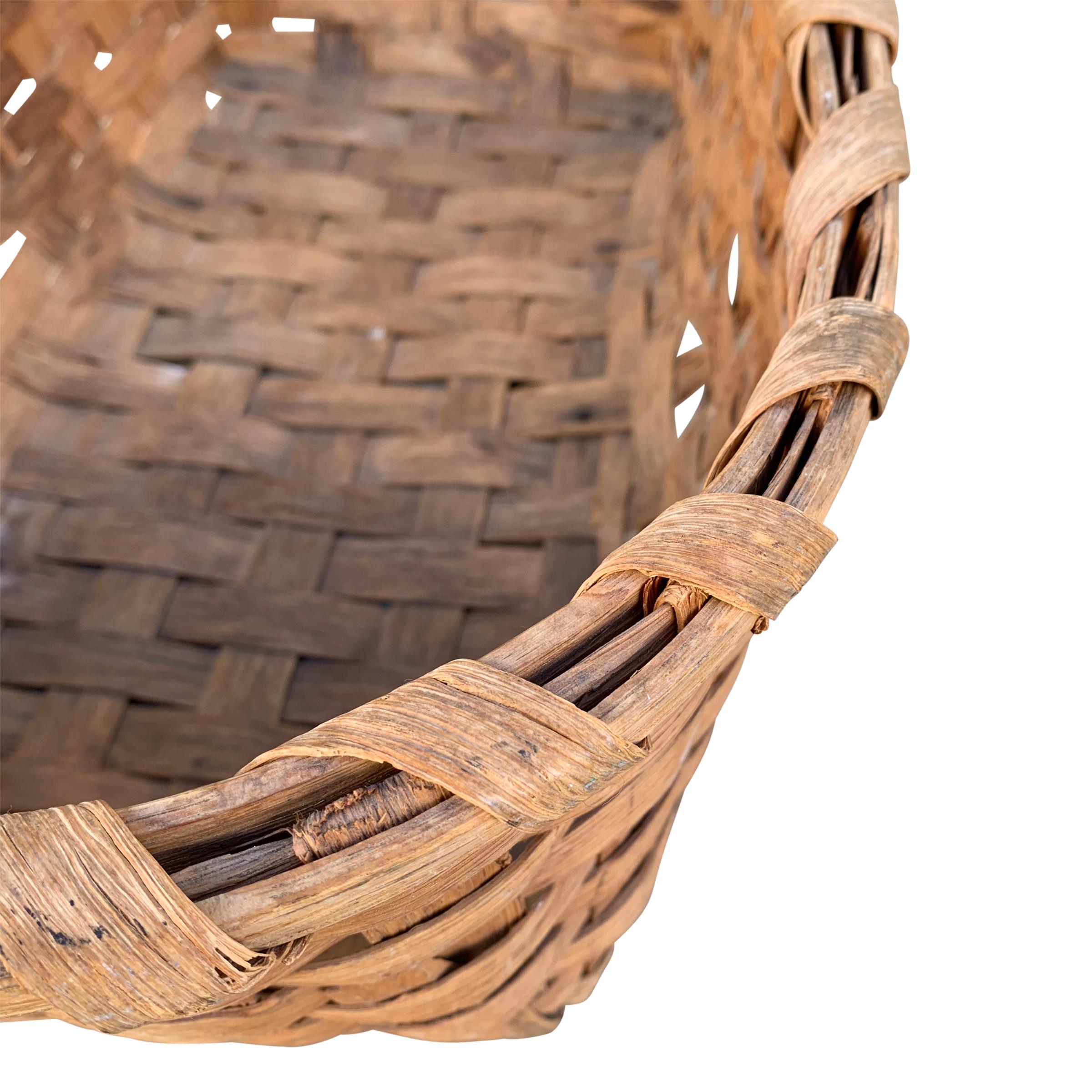 Early 20th Century American Oak Splint Gathering Basket 1