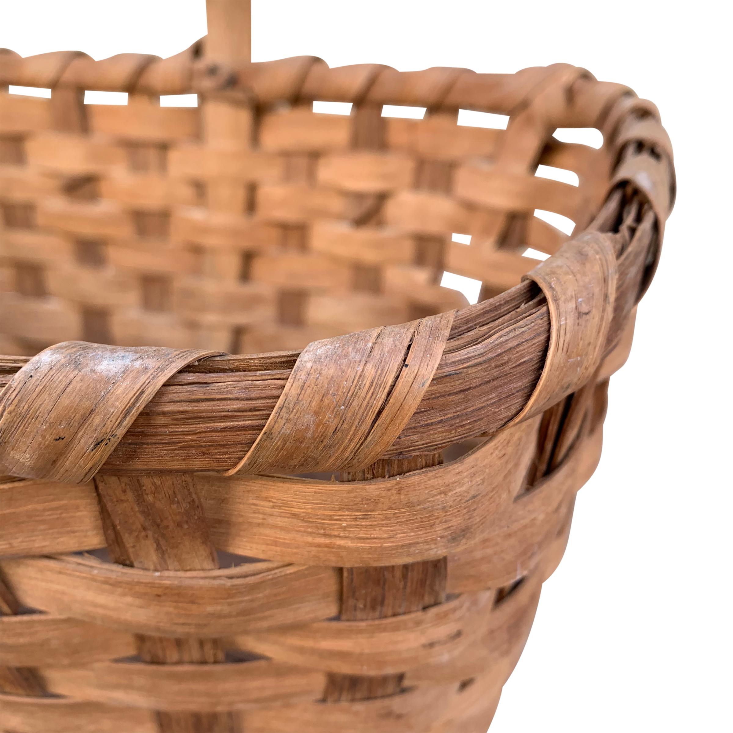 Early 20th Century American Oak Splint Gathering Basket 1