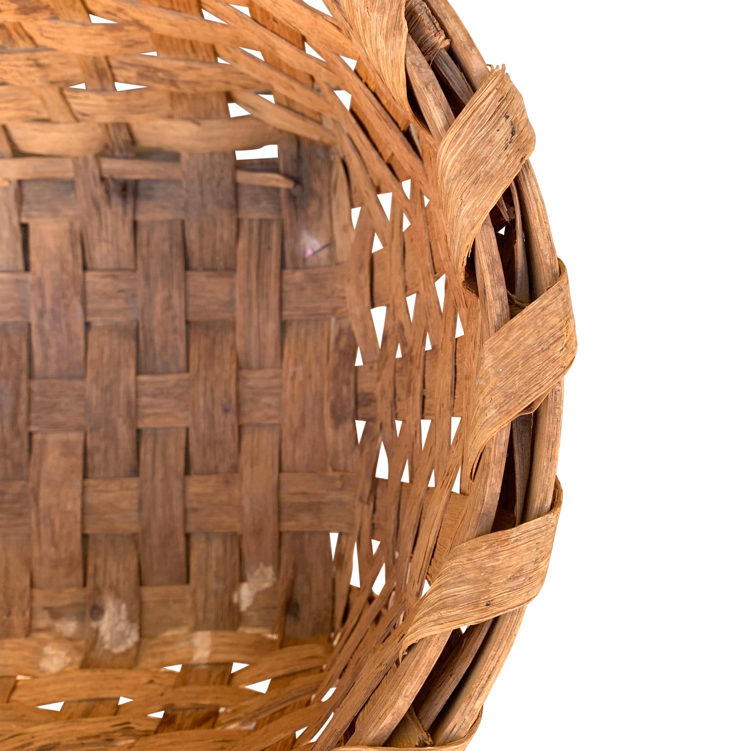 Early 20th Century American Oak Splint Gathering Basket 2
