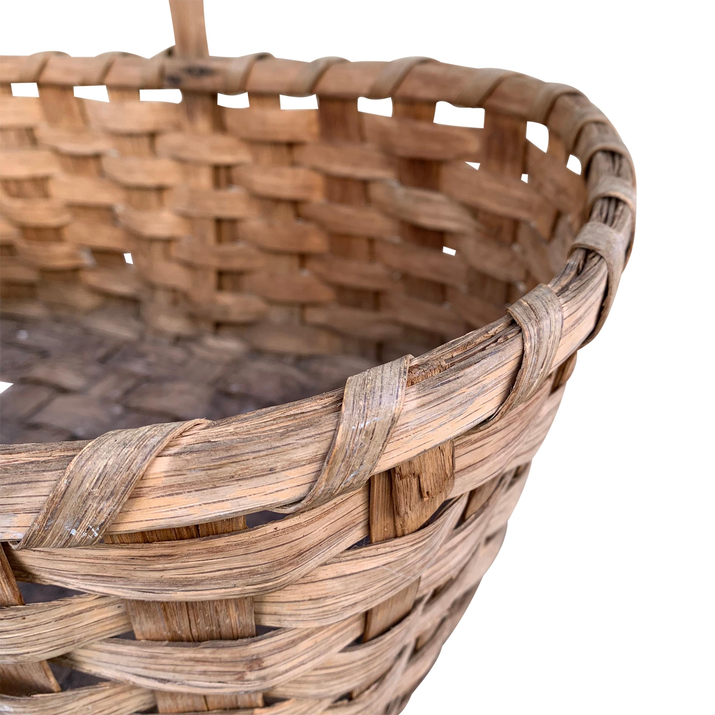Early 20th Century American Oak Splint Gathering Basket 1
