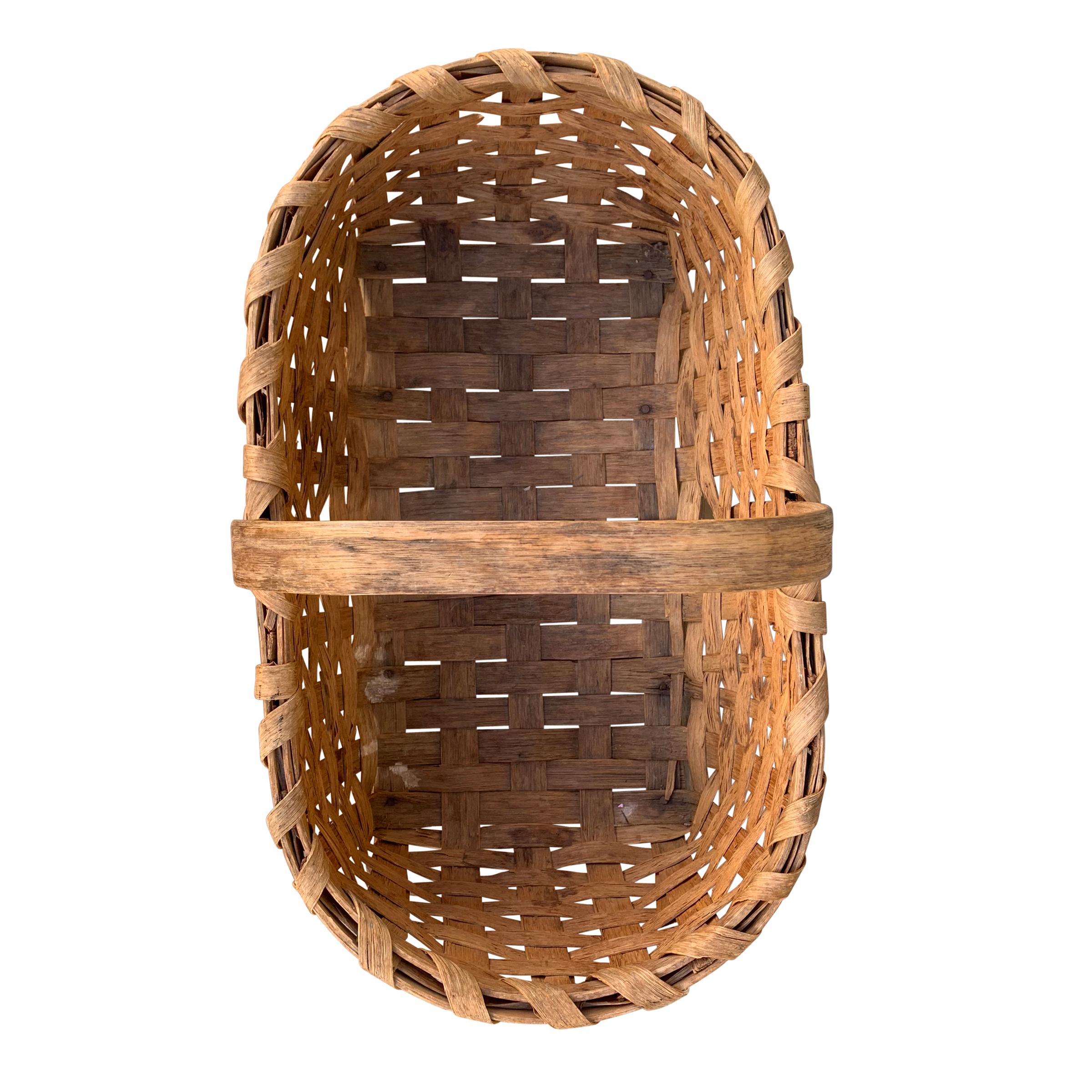 Early 20th Century American Oak Splint Gathering Basket 3
