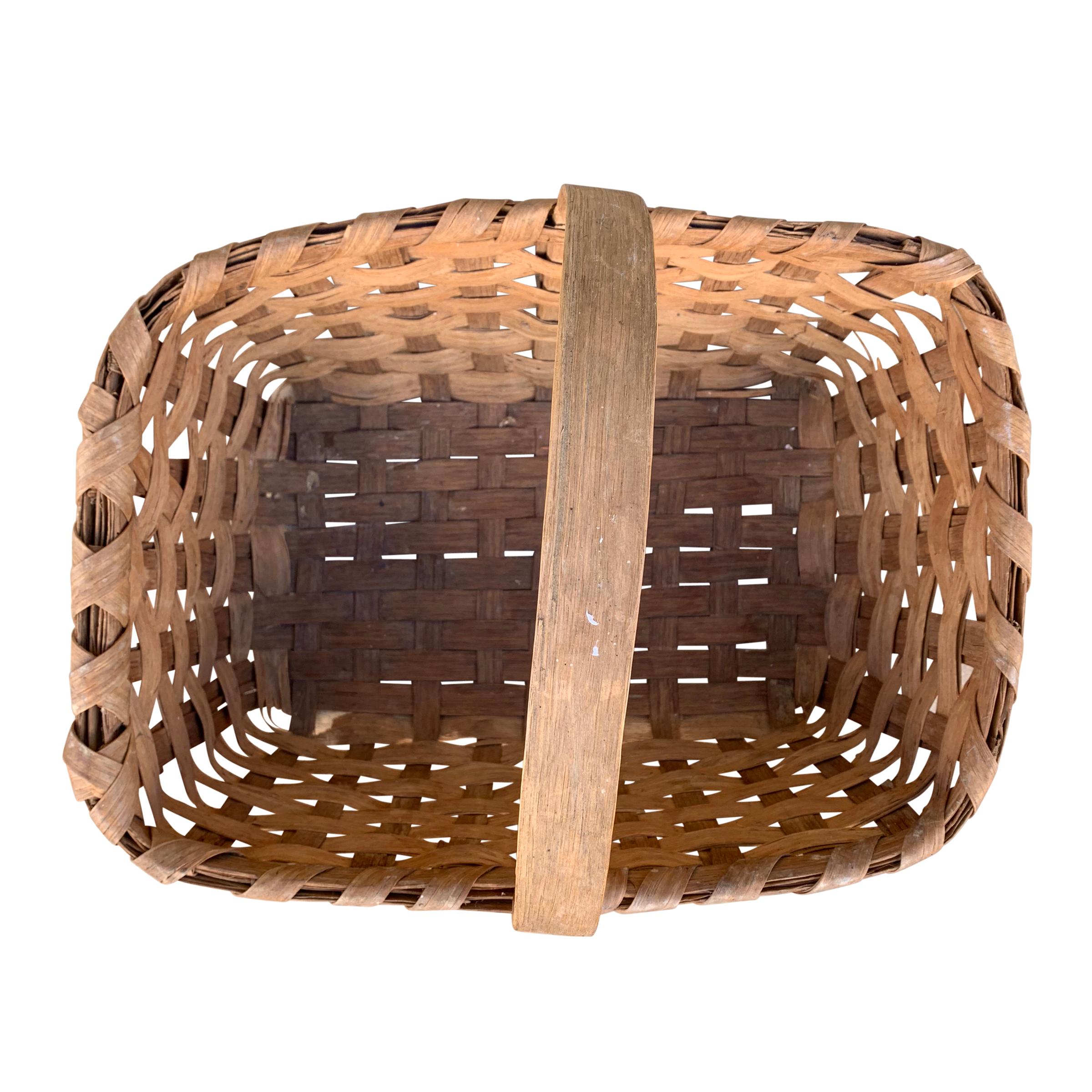 Early 20th Century American Oak Splint Gathering Basket 4