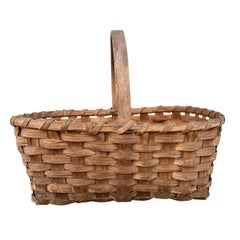 Antique Early 20th Century American Oak Splint Gathering Basket
