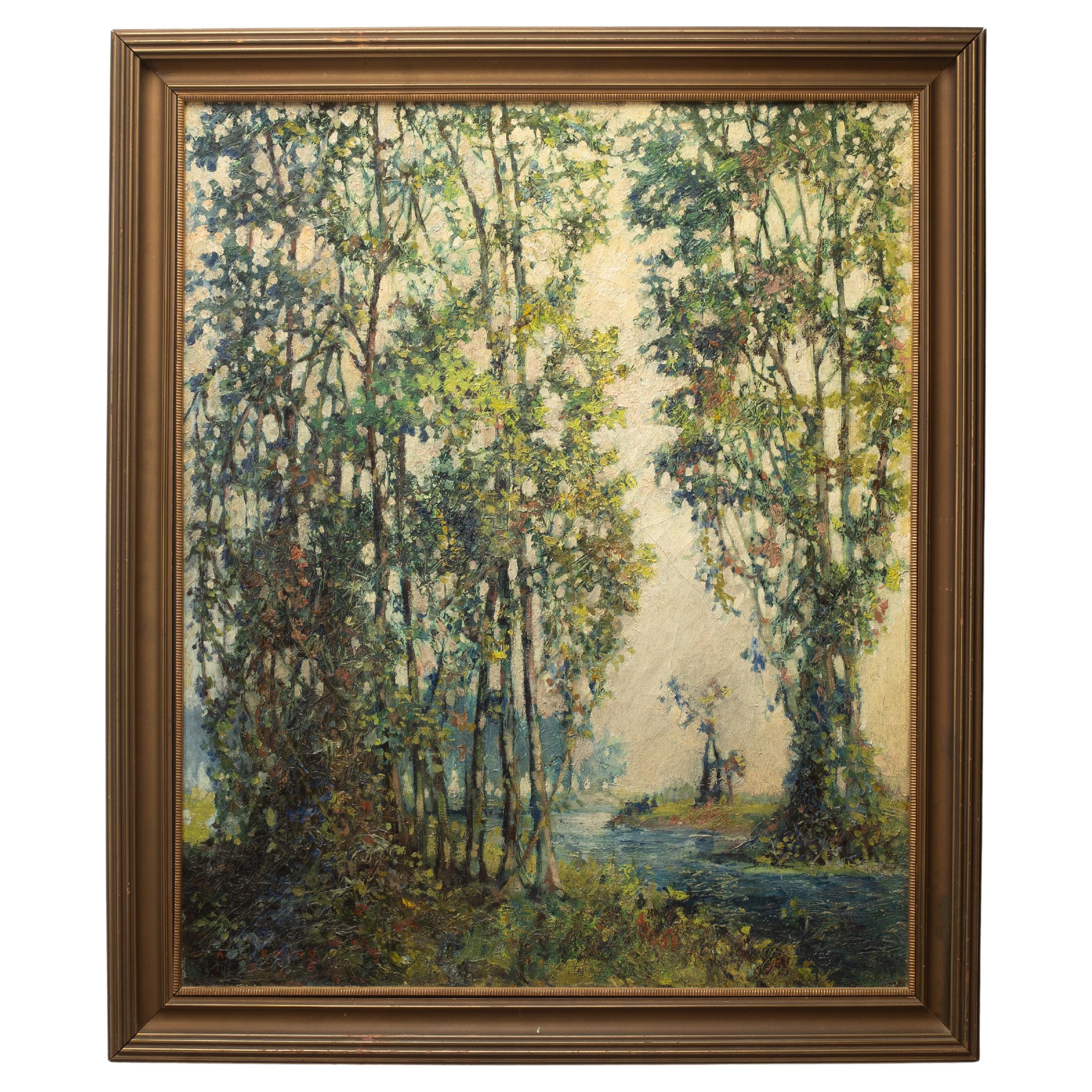 Early 20th Century American Oil Painting of River Landscape by Athol Ewing
