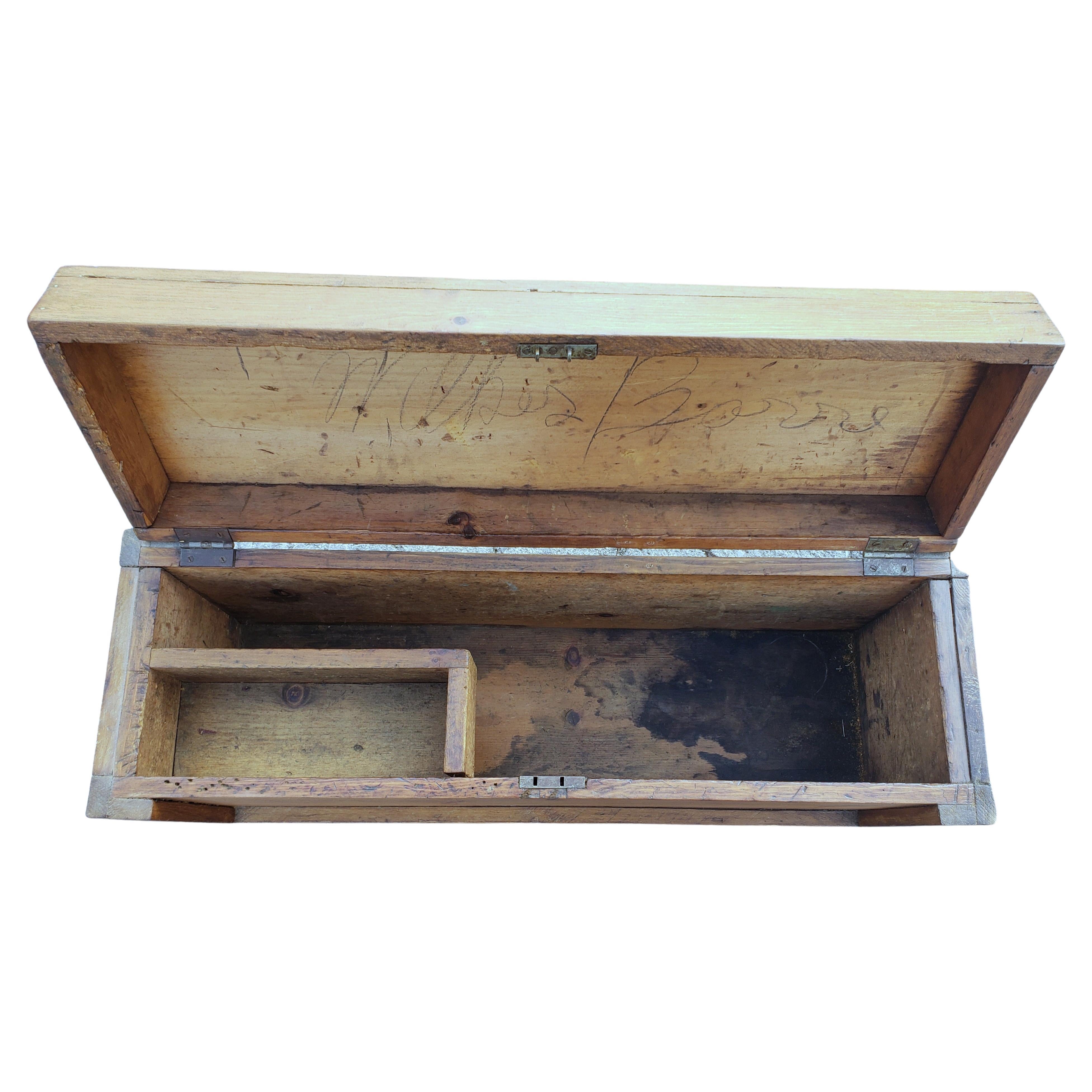antique wooden tool box with handle