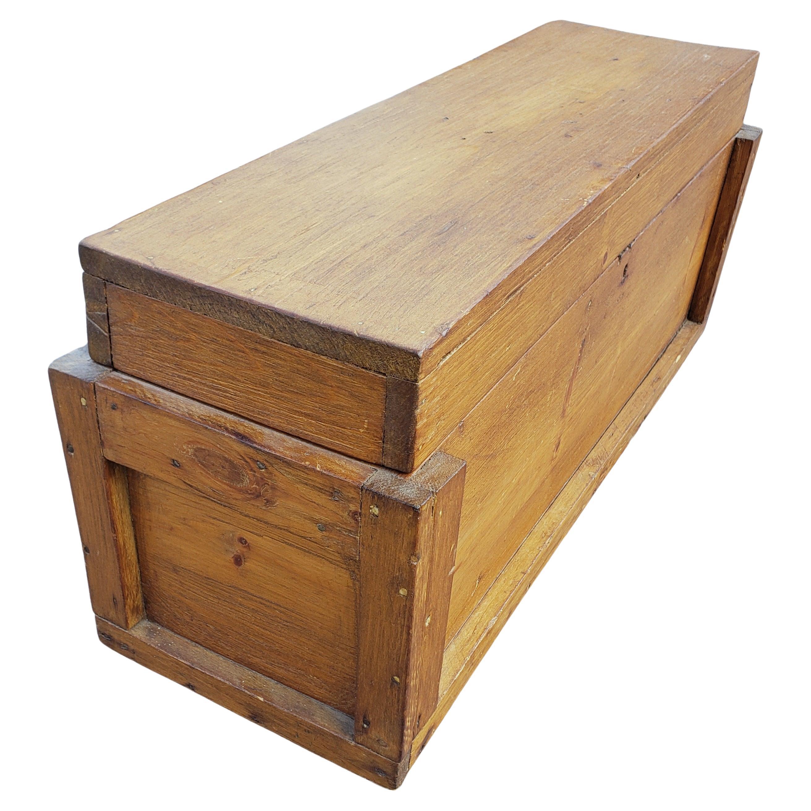 Hardwood Early 20th Century American Primitive Wooden Tool Box For Sale