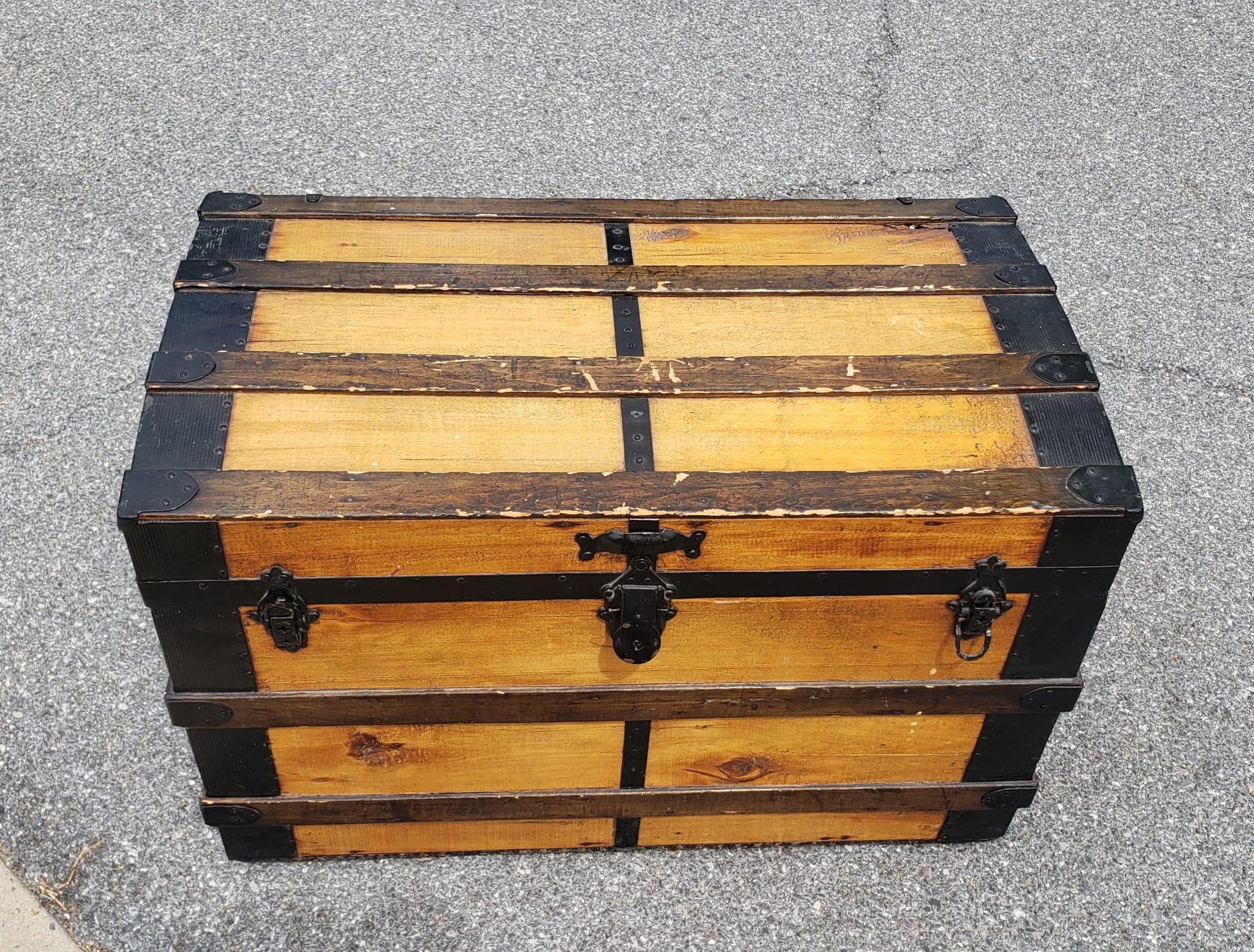 Other Early 20th Century American Rolling Pine Blanket Chest Storage Trunk For Sale