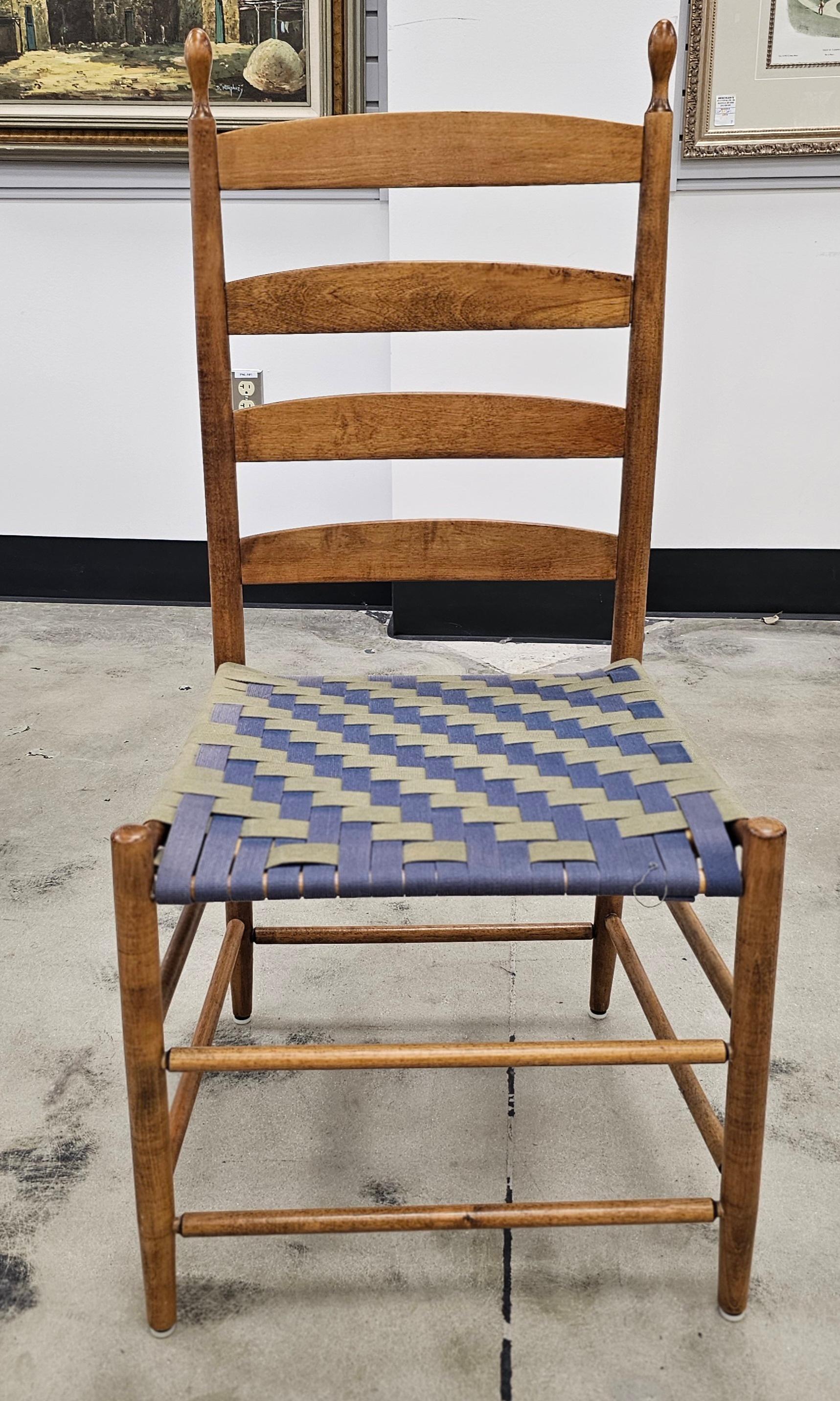 American Colonial Early 20th Century American Shaker Webbed Seat and Ladder Back Side Chair For Sale