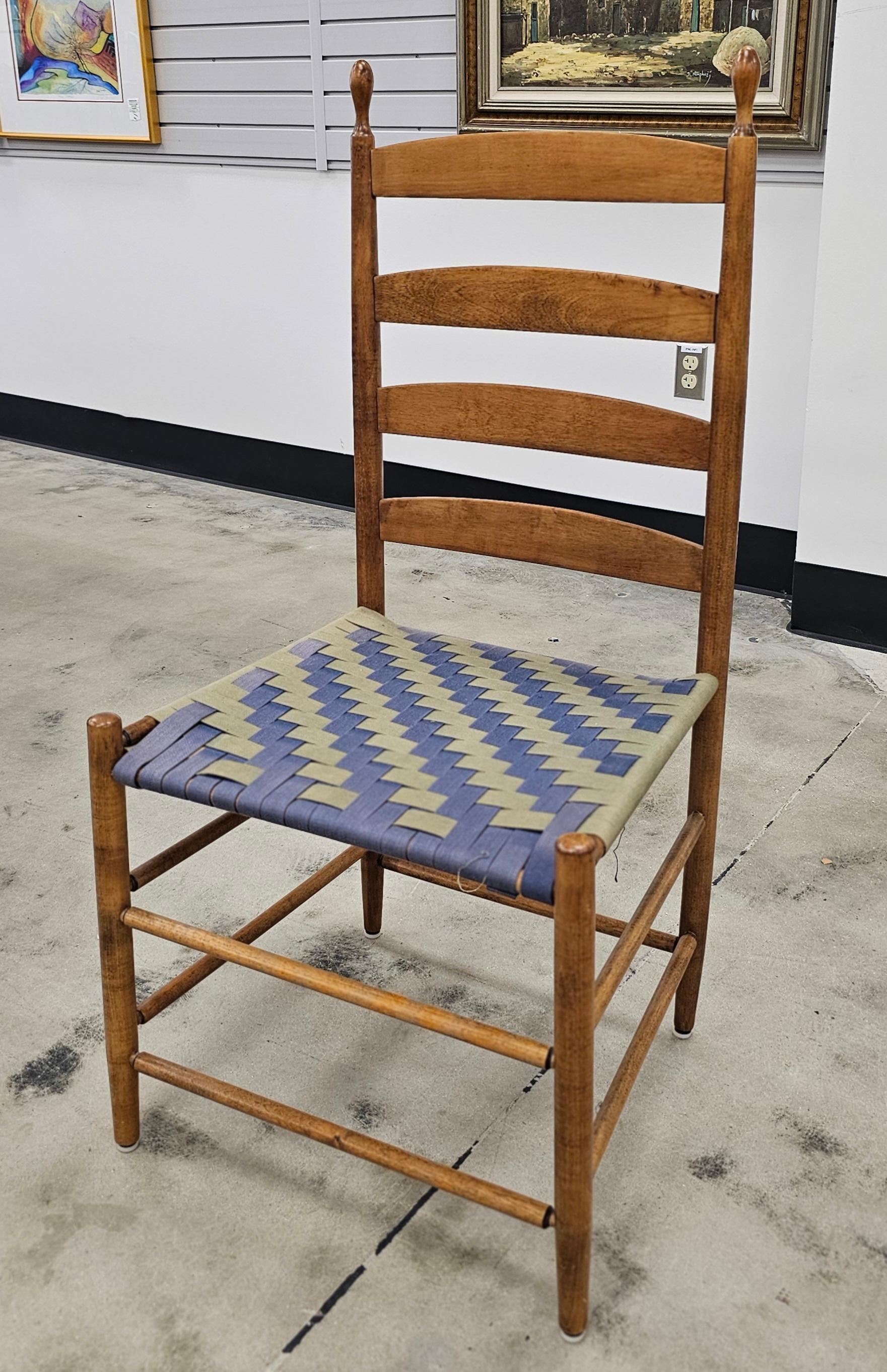Stained Early 20th Century American Shaker Webbed Seat and Ladder Back Side Chair For Sale