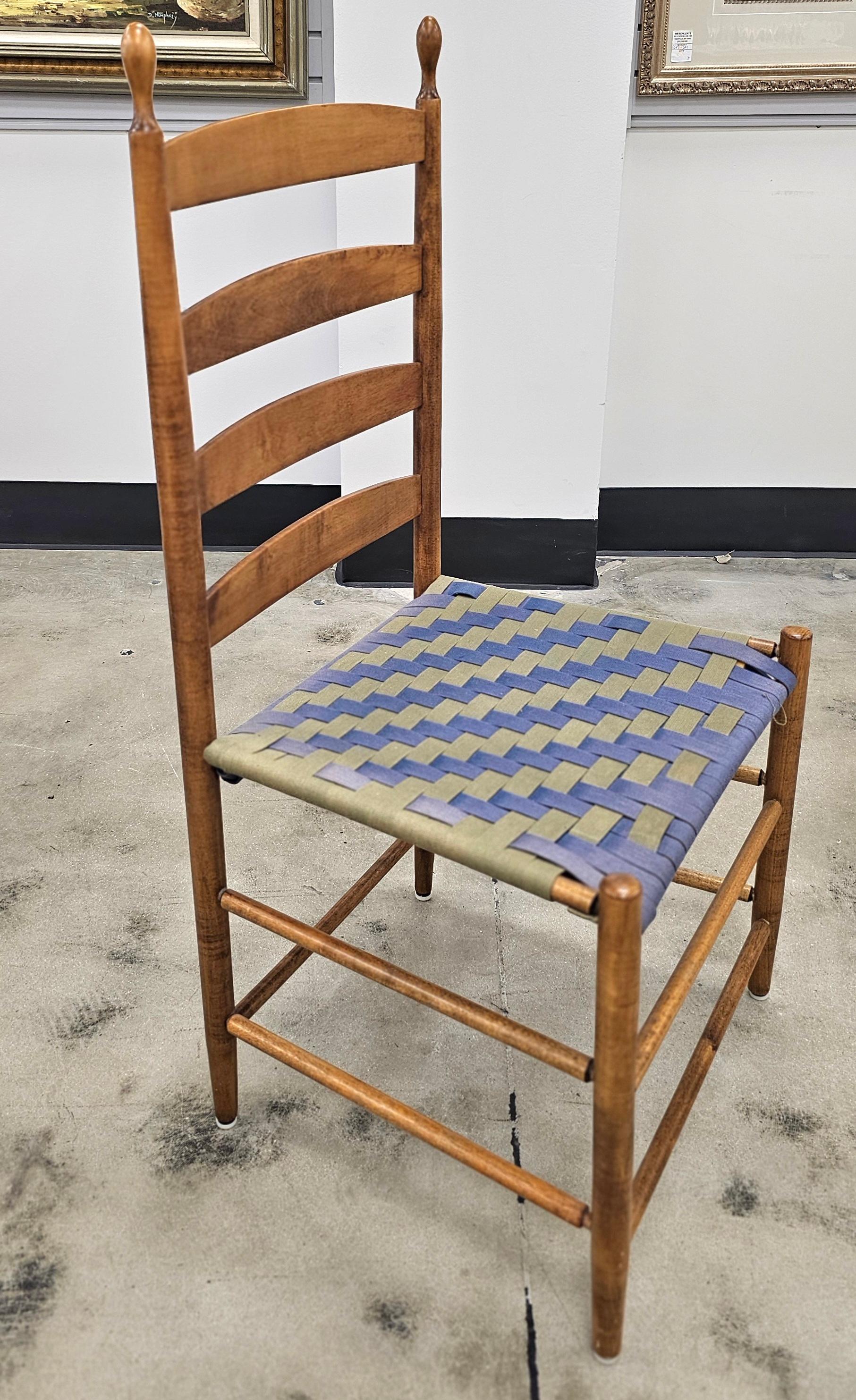 Early 20th Century American Shaker Webbed Seat and Ladder Back Side Chair In Good Condition For Sale In Germantown, MD