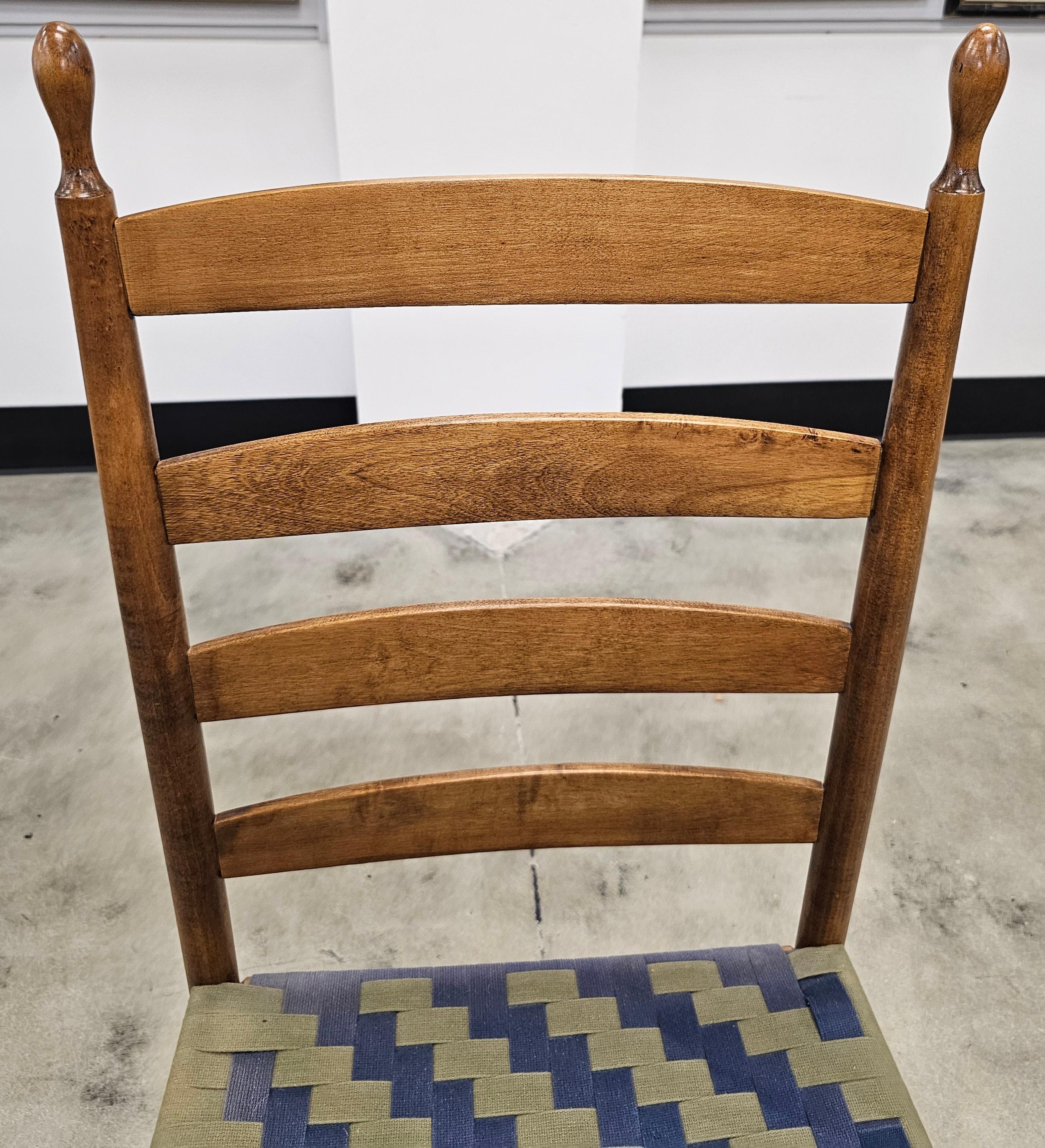Fruitwood Early 20th Century American Shaker Webbed Seat and Ladder Back Side Chair For Sale