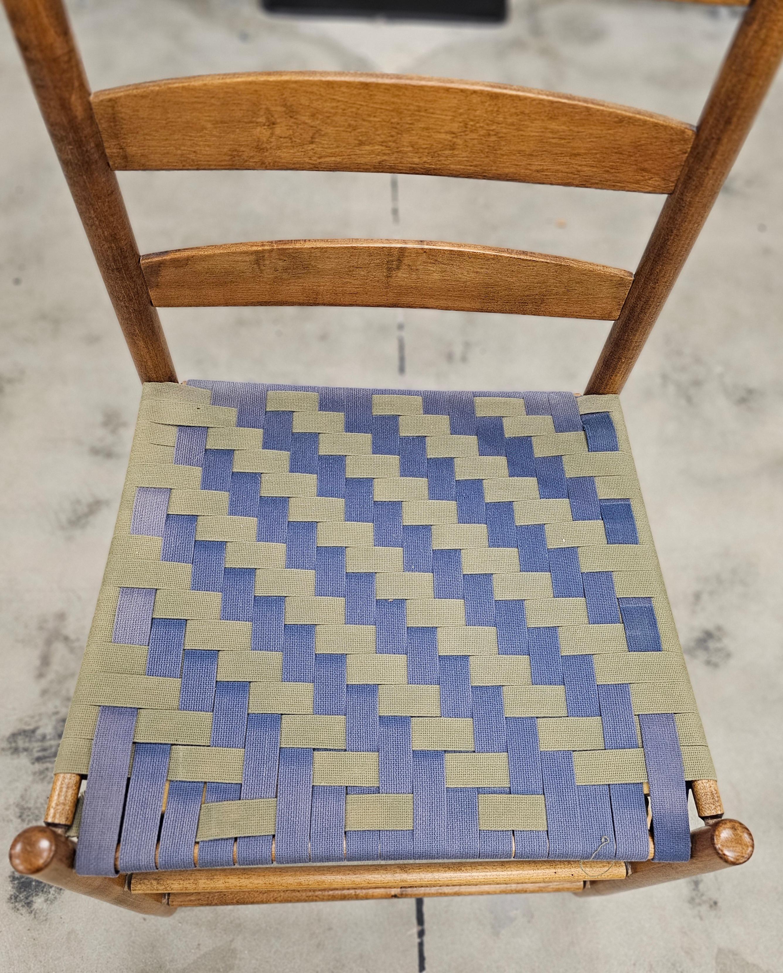 Early 20th Century American Shaker Webbed Seat and Ladder Back Side Chair For Sale 1