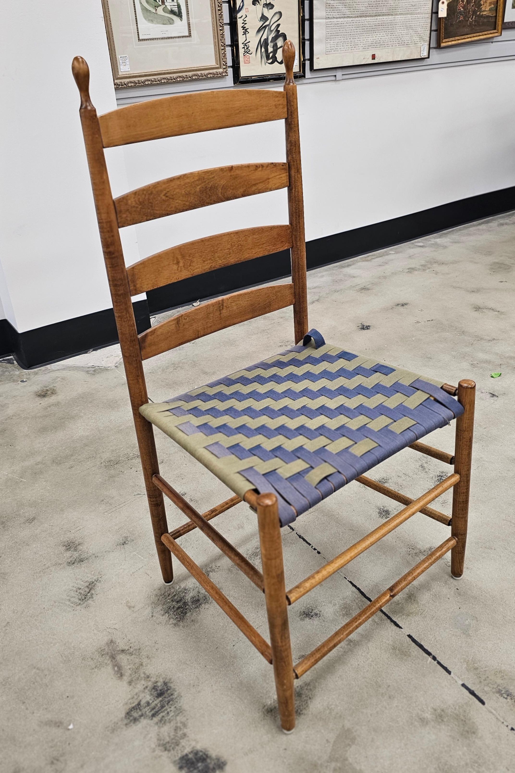Early 20th Century American Shaker Webbed Seat and Ladder Back Side Chair For Sale 3