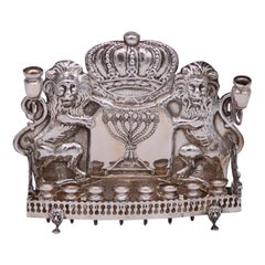 Antique Early 20th Century American Silver Hanukkah Lamp Menorah