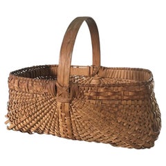 Antique Early 20th Century American Splint Oak Gathering Basket