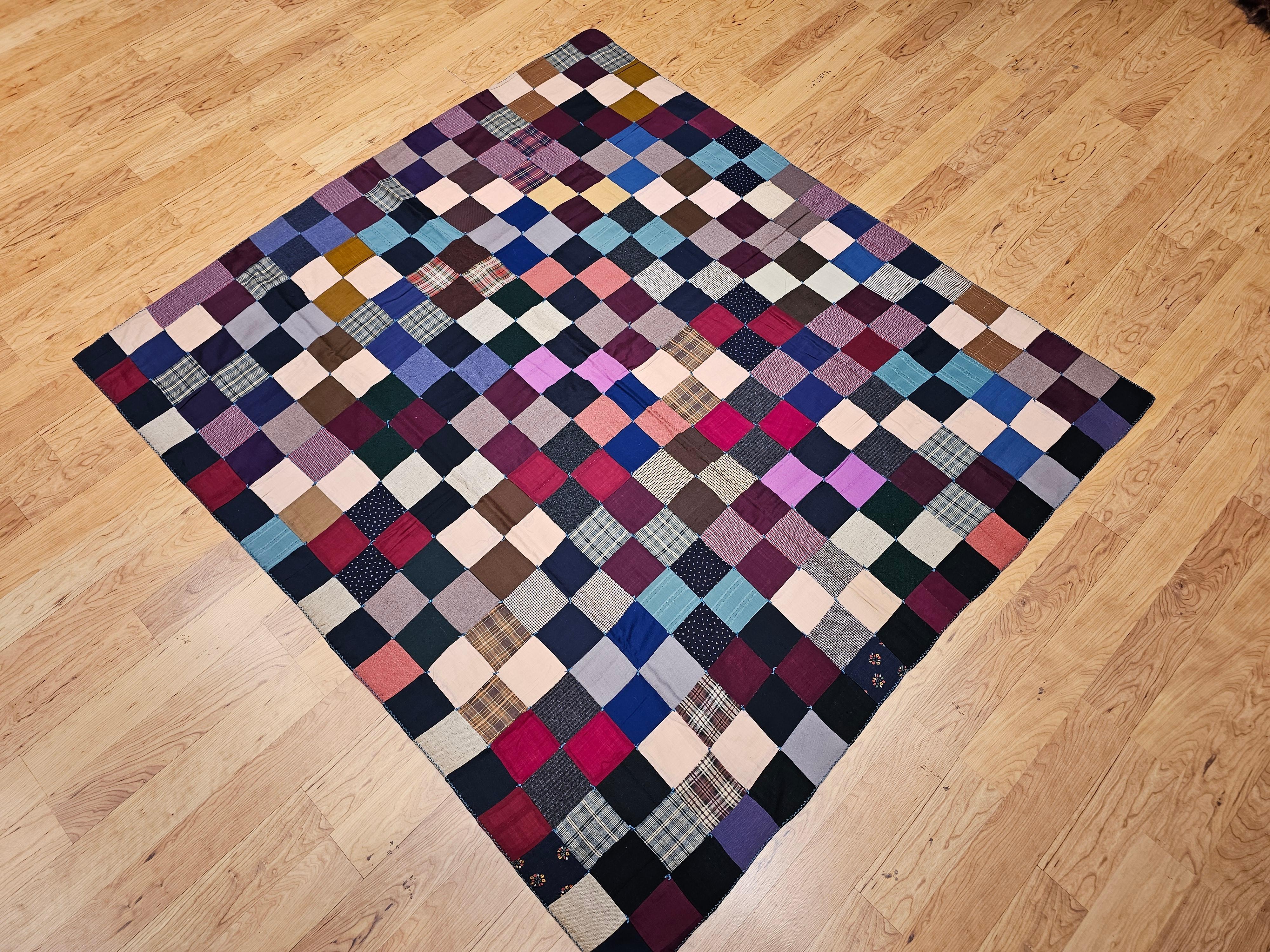 Amerikanische quadratische Patchwork-Steppdecke des frühen 20. Jahrhunderts (amerikanisch)