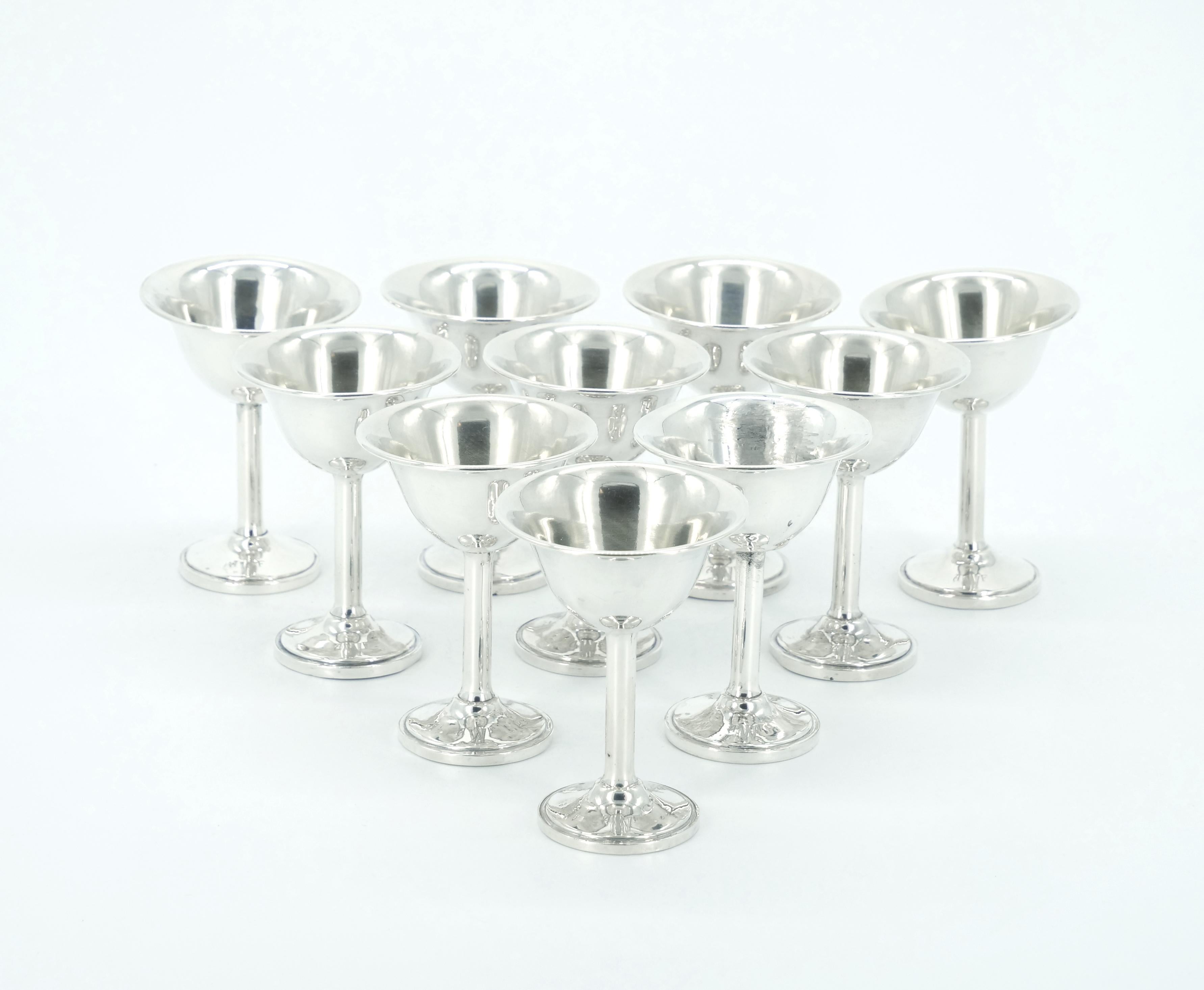 Early 20th Century American Sterling Silver Tableware Cordial's Service / Ten For Sale 10