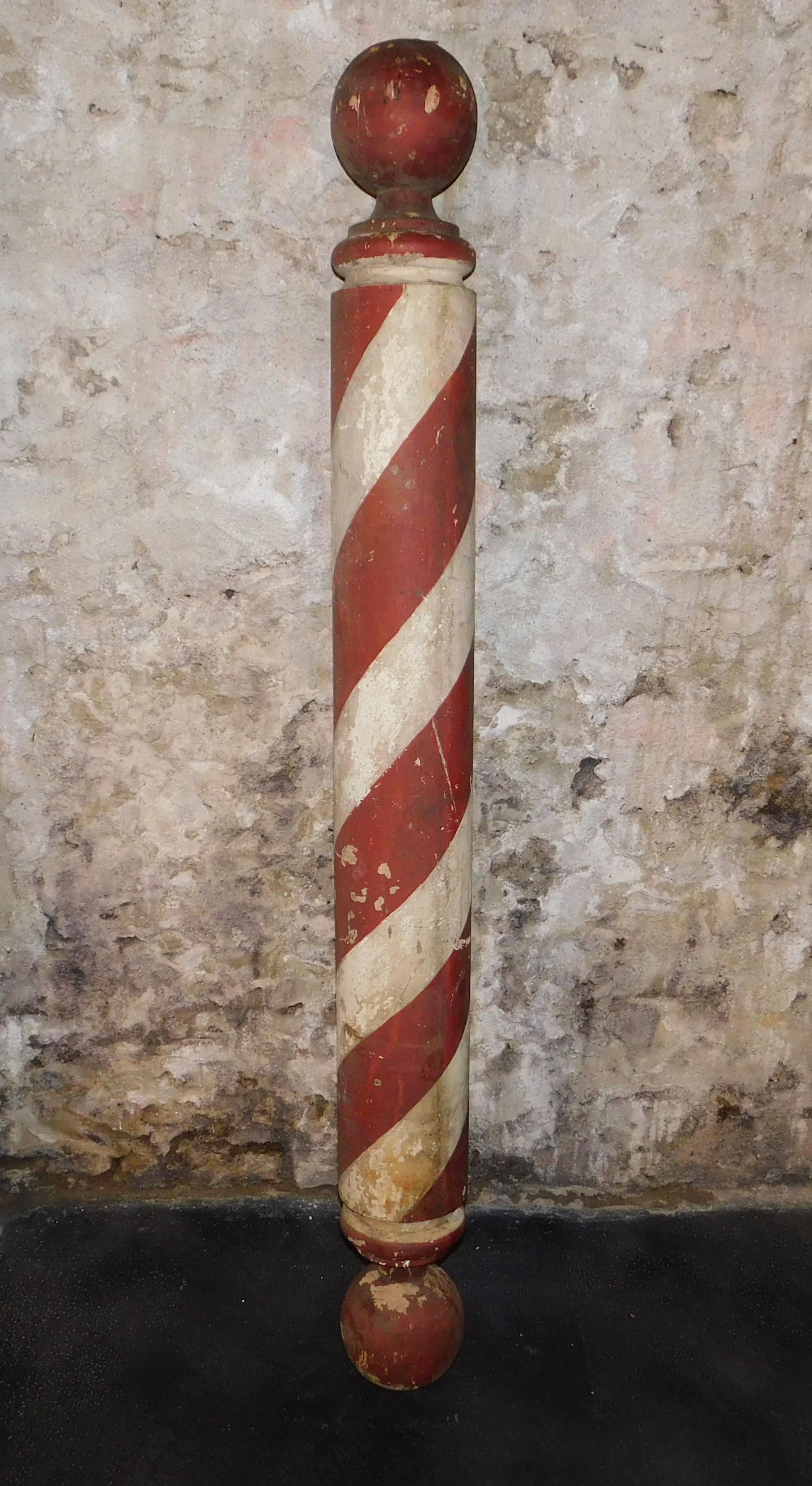 Early 20th Century American Wooden Barbers Pole Trade Sign 1