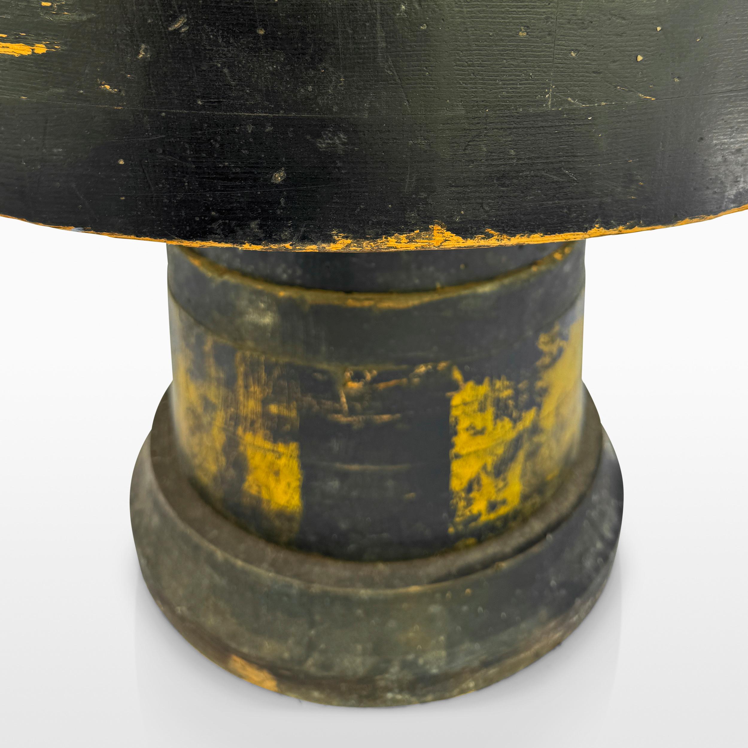 Unique and special 1930's Black Gear Mold factory fragment used as a wonderful side table. Chic and industrial. Original paint !