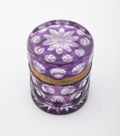 Early 20th Century Amethyst Cut to Clear Glass Cylindrical Box